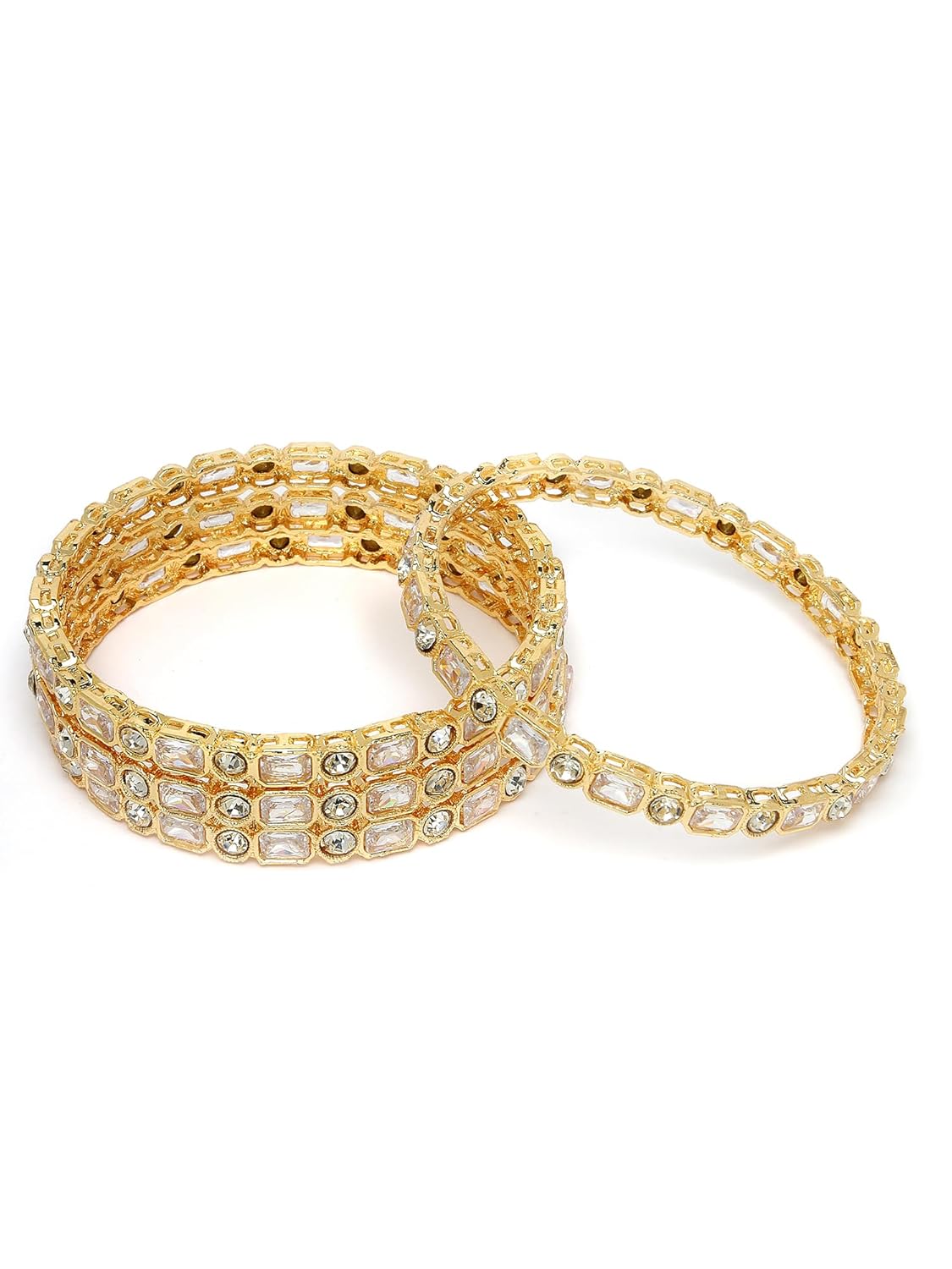 Karatcart Set of 4 American Diamond Studded Gold Plated Bangles for Women