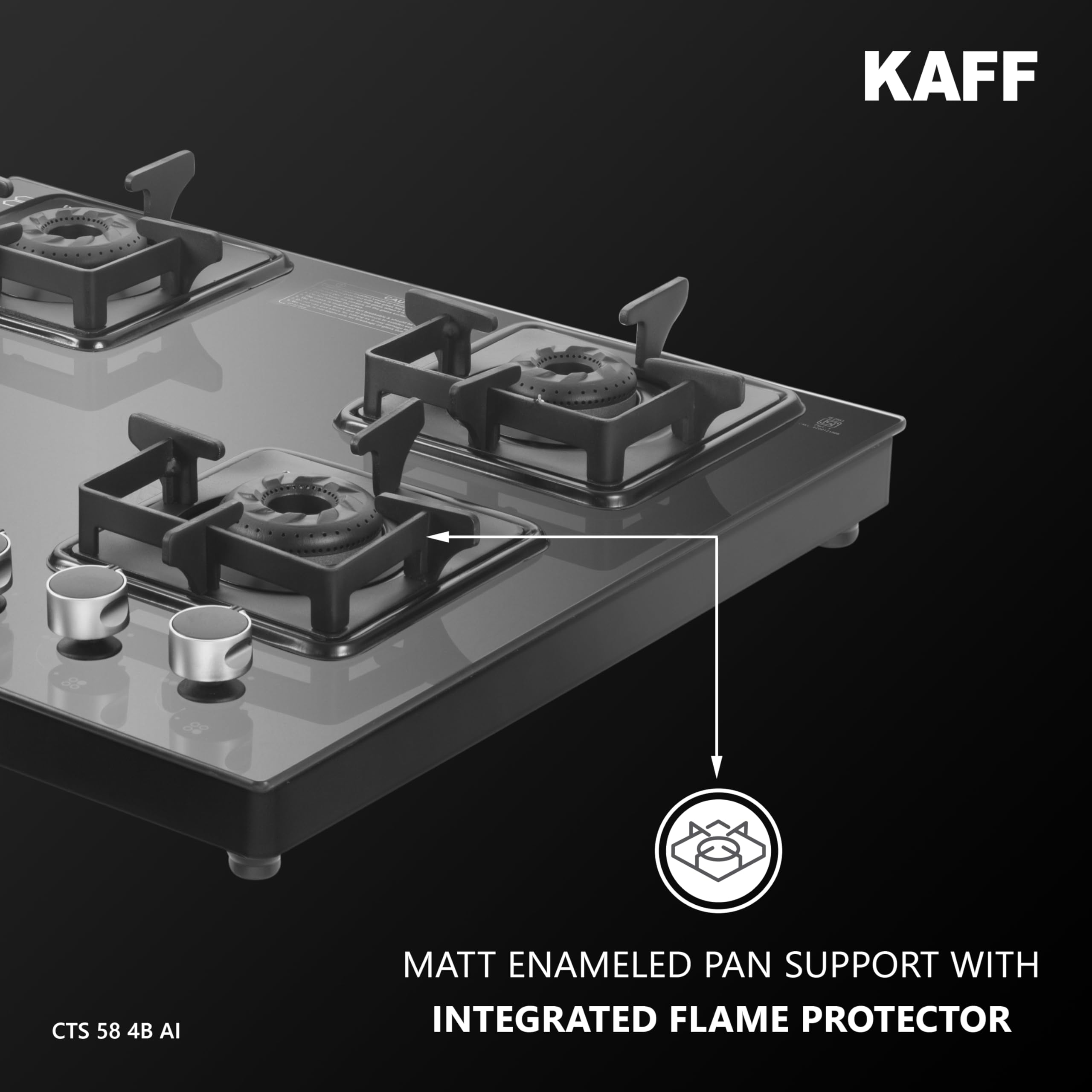 KAFF 4 Burner Gas Cooktop - Auto Ignition, Black -3