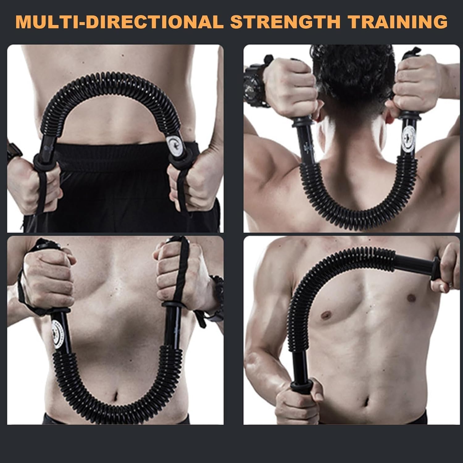Power Twister Bar, 30-100kg Spring Chest Expander, Heavy Duty Arm Exerciser Bar, Portable Strength Builder Strengthener for Shoulder, Arm, Forearm and Chest, Orange Grey, 90kg