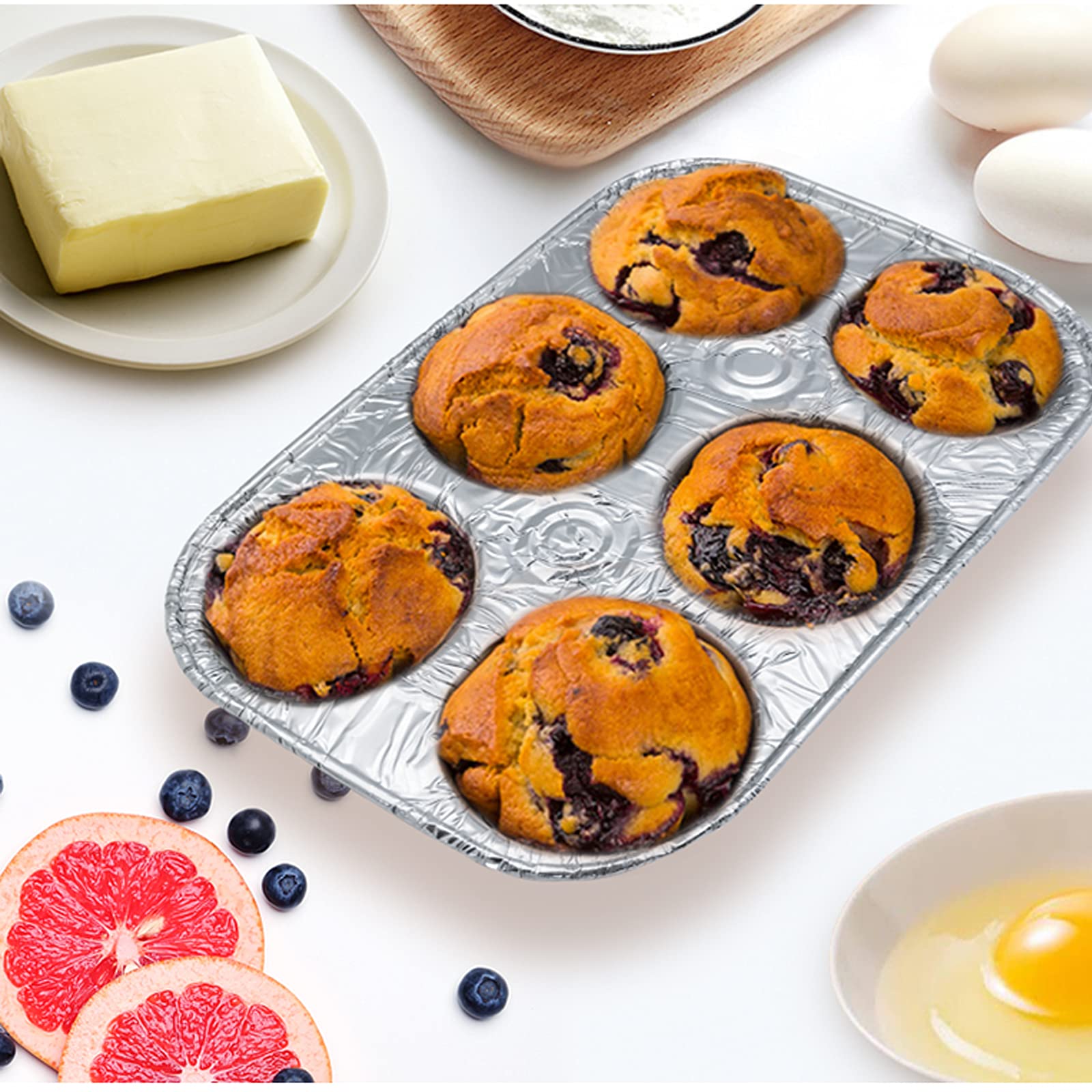 Waytiffer 10 Pack 6-Cup Disposable Muffin Pans - Aluminum Foil Baking Trays For Cupcakes, Muffins & Mini Pies - View #6