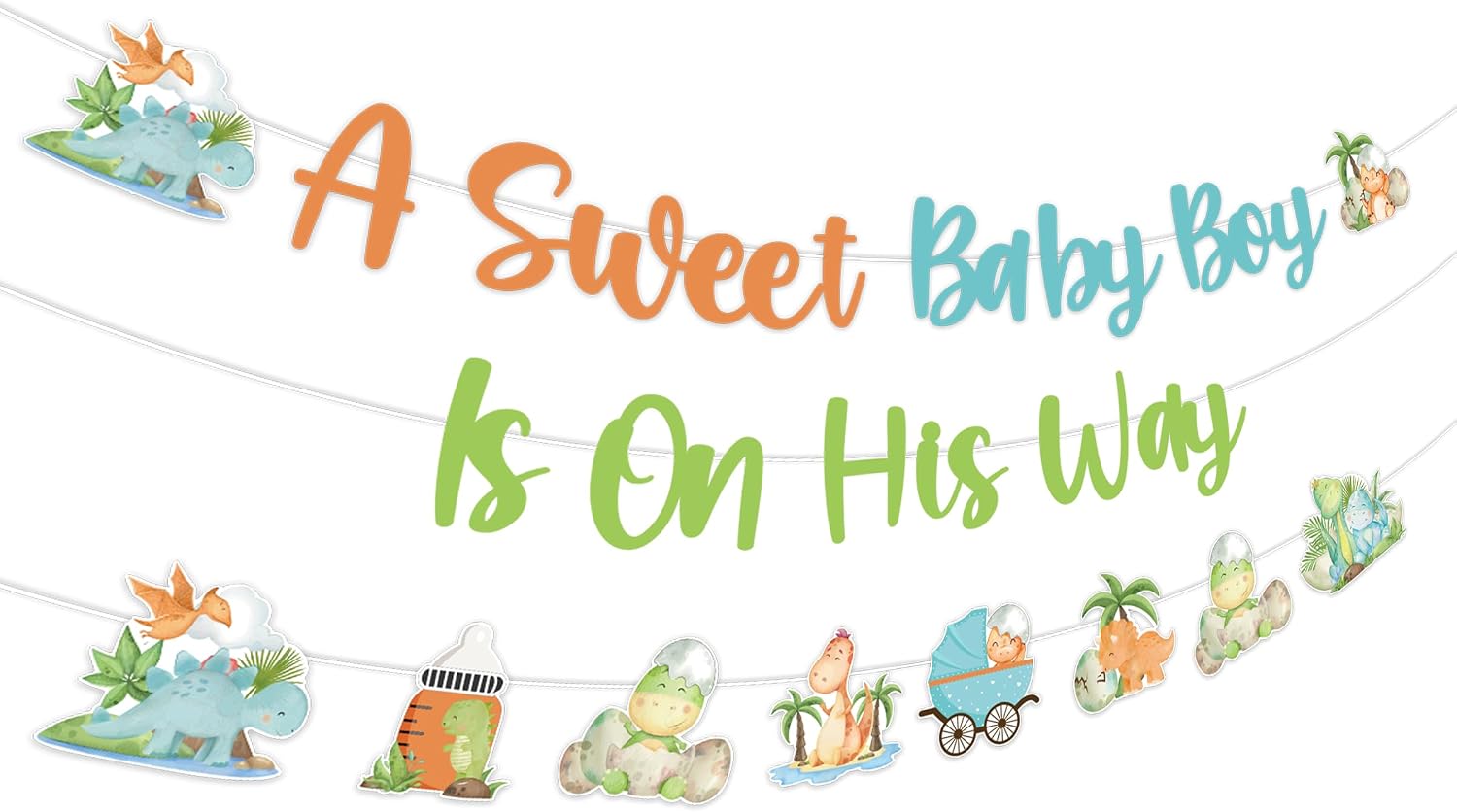 A Sweet Baby Boy Is On His Way Banner with Dinosaur Banner - Hatching Soon Dinosaur Baby Shower Decorations, Jungle Safari Animal Rawr Its A Boy Decor for Pregnancy Celebration Newborn Party