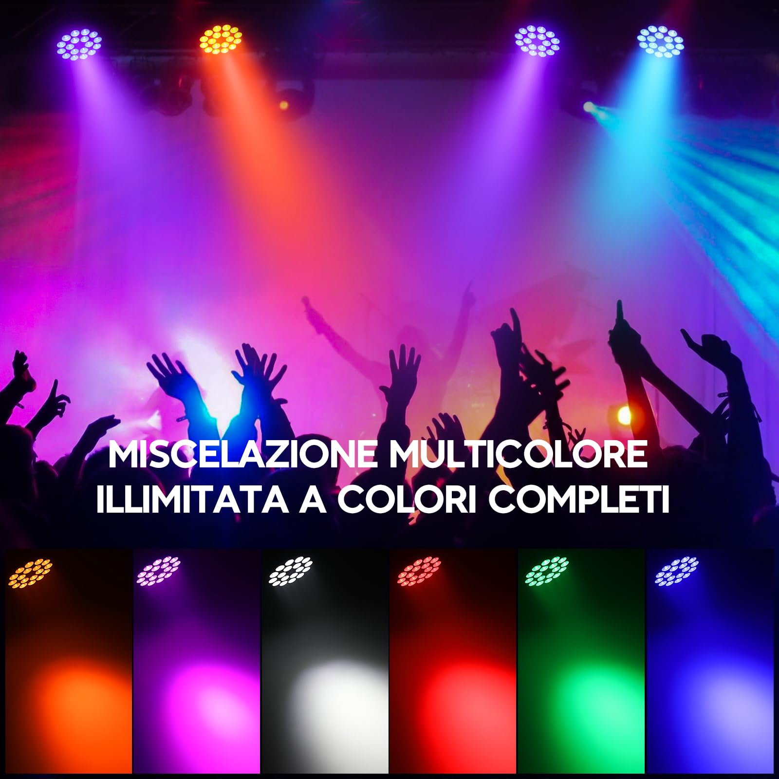 BETOPPER PAR LED 18×18W, 6-in-1 RGB+Ambra+ Lime+UV Luci Discoteca(CRI/RA>95), Luce Nera Strobo/Wash, DMX512/Auto/Suono/Master-Slave, per DJ, Feste, Matrimoni, Club (1)