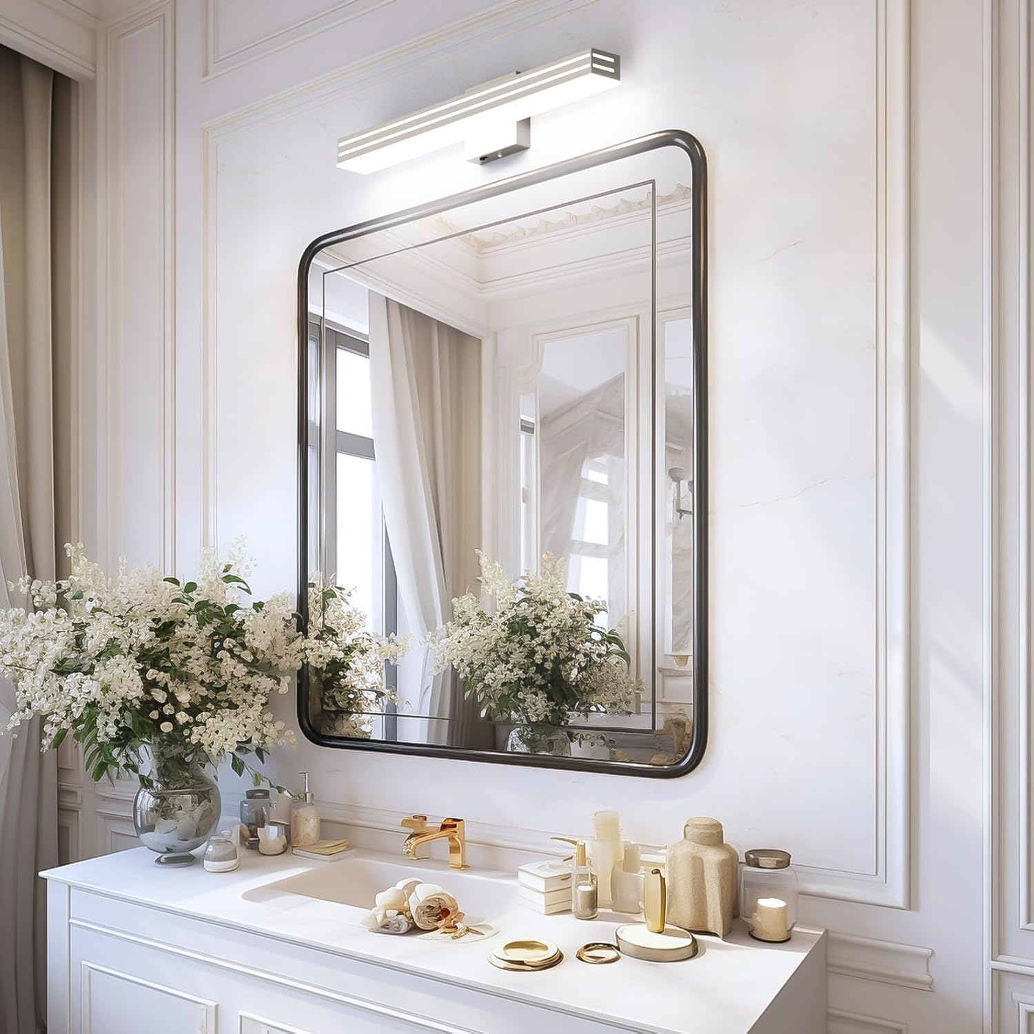 Ralbay 24inch Brushed Nickel Vanity Light with 5 Color Temperature (2700K-6000K) Dimmable Acrylic Metal 24W LED Modern Bathroom Vanity Light Bar