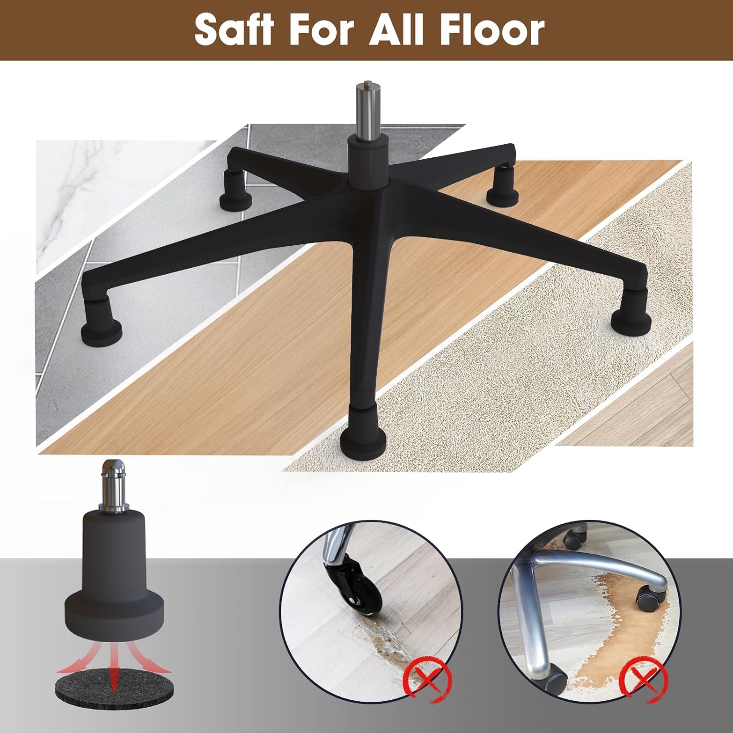 Bell Glides Replacement Office Chair or Stool Swivel Caster Wheels to Fixed Stationary Castors (Bell Glides Short) (10)