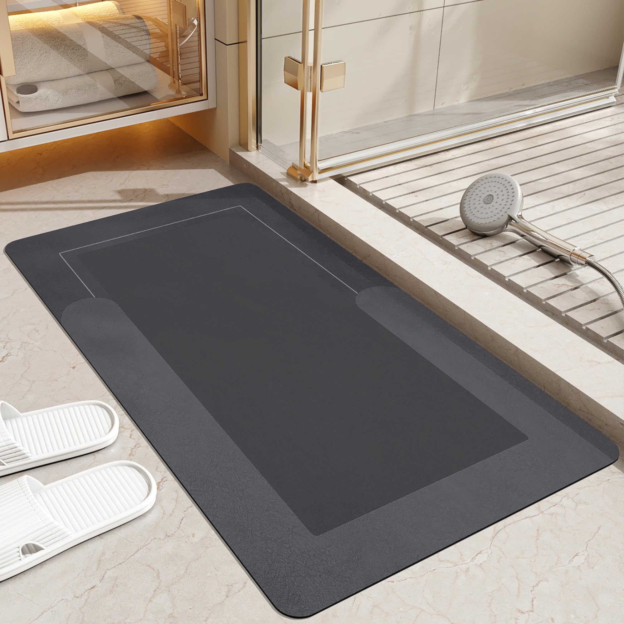 Bath Mat Rug for Bathroom Super Absorbent Thin Bath Mats Quick Dry Non-Slip Rubber Bathroom Rugs Shower Bathmat for Bathtub Sink Toilet and Shower Room, 17"x29.5" Dark Grey