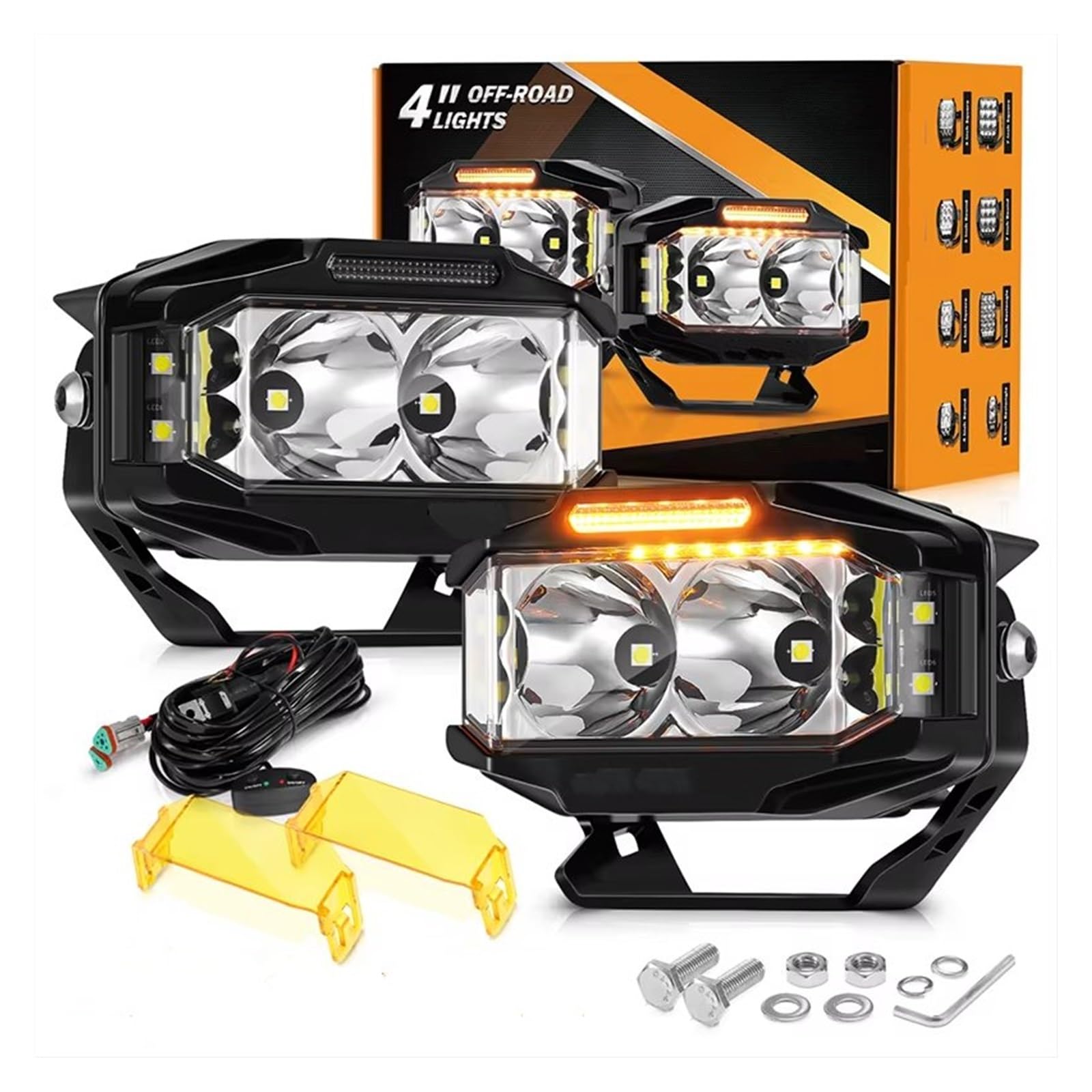 Fari Anteriori Il Baccello Rettangolare Combinato Dello Sparatutto LED Del Fascio Di 72W 6960LM Si Accende Con Le Luci Ambrate Lavoro DRL A 4 Pollici