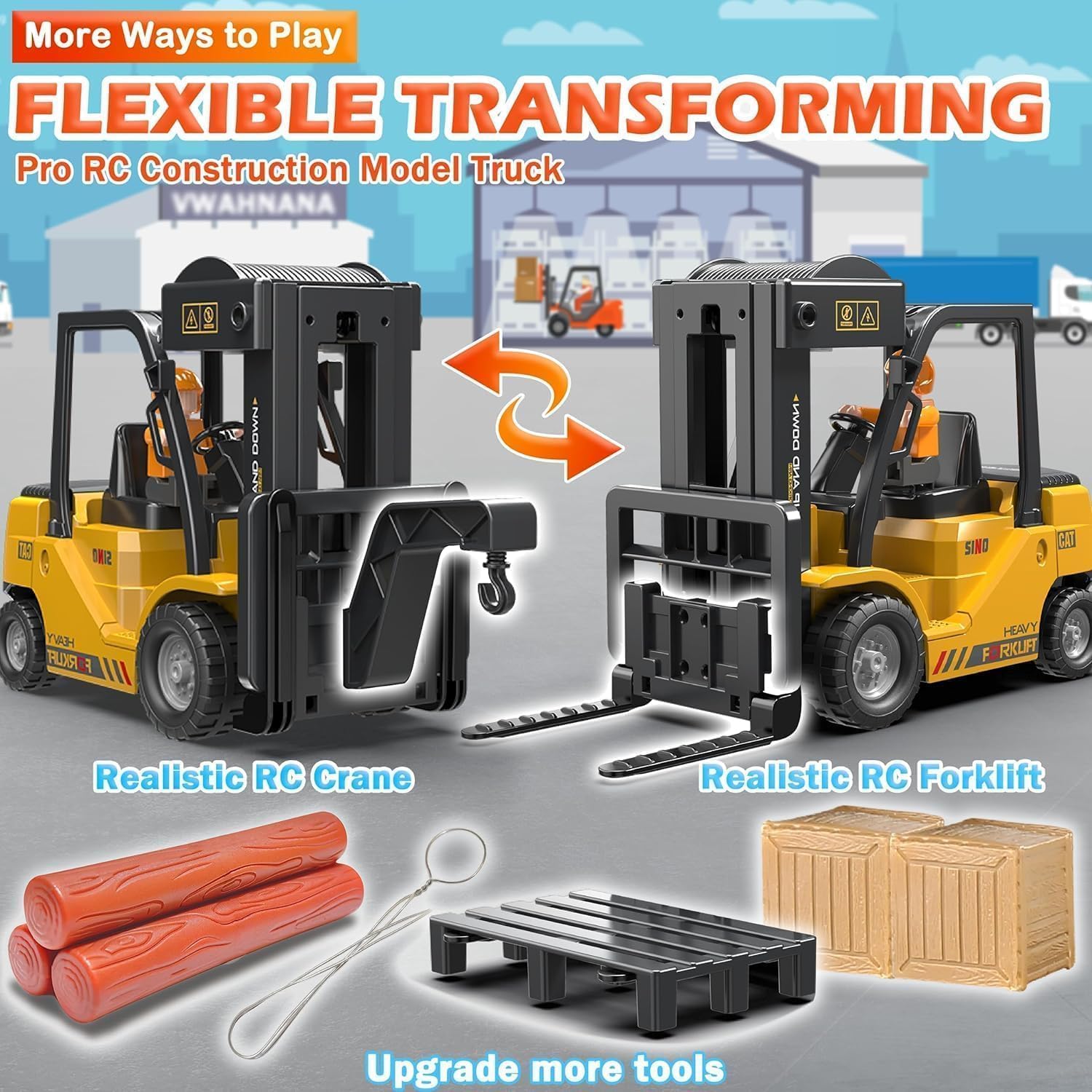 Babelly Remote Control Forklift 11 Channel Rc Forklift Cranes Construction Toys, w/Boxes/Sound and Light Spray, Rechargeable Batteries, Kids Forklift Toy(RC Forklift Truck-Yellow) 3