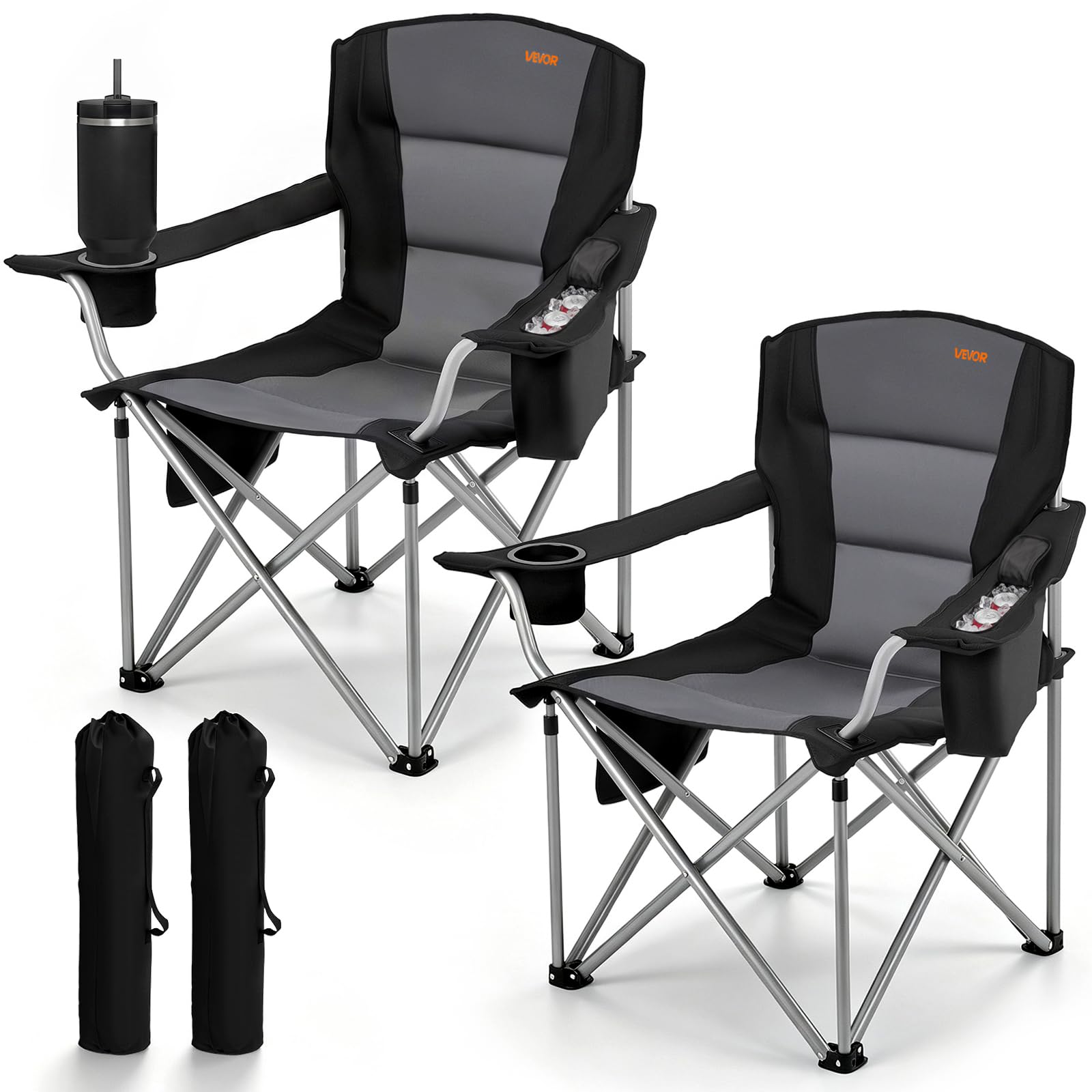 Oversized Camping Folding Chair, Portable Heavy Duty Outdoor Quad Lumbar Back Padded with…