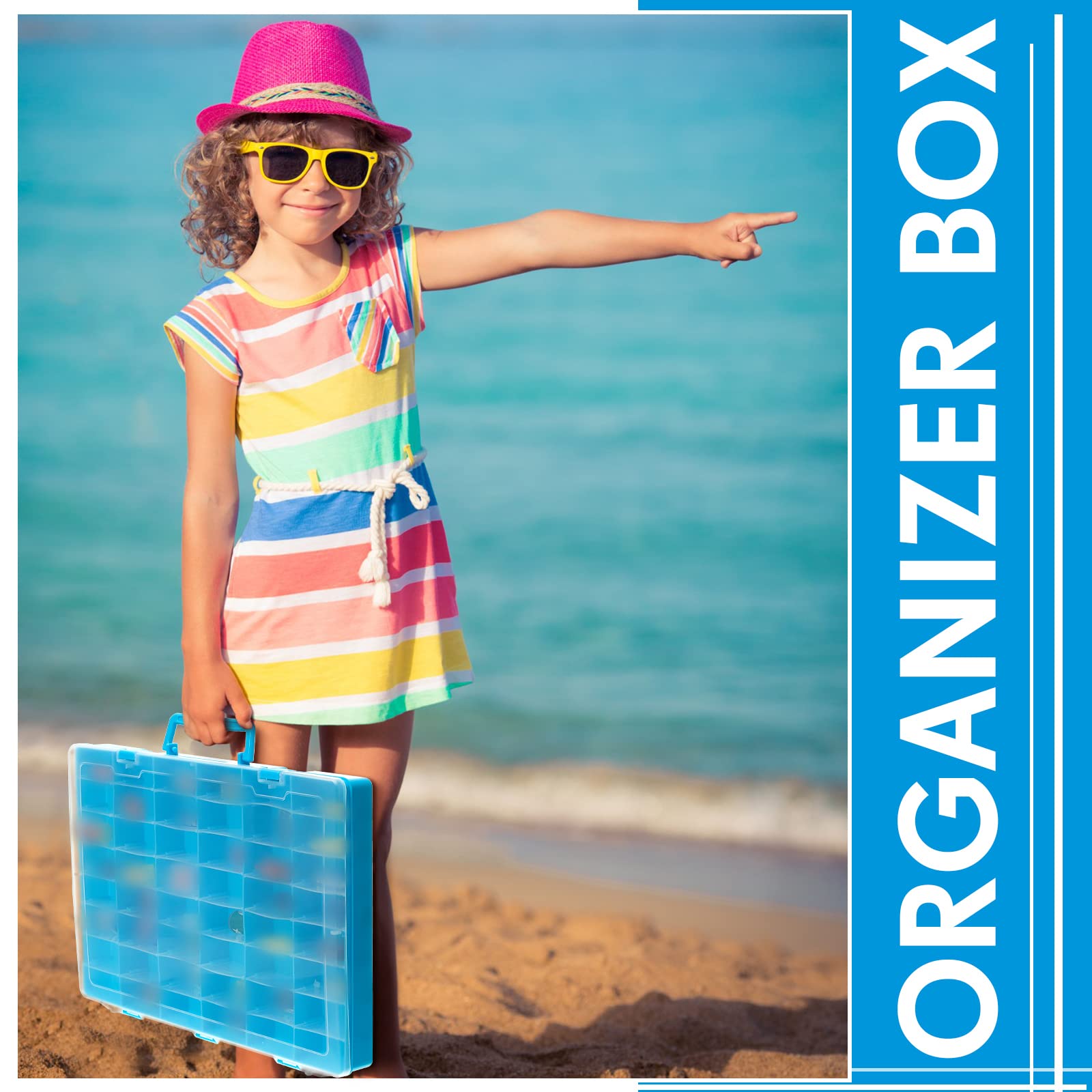 Juexica 2 cajas organizadoras de plástico transparente con 48 rejillas grandes con separadores extraíbles, compartimento ajustable, caja de almacenamiento para piezas pequeñas, manualidades, joyería