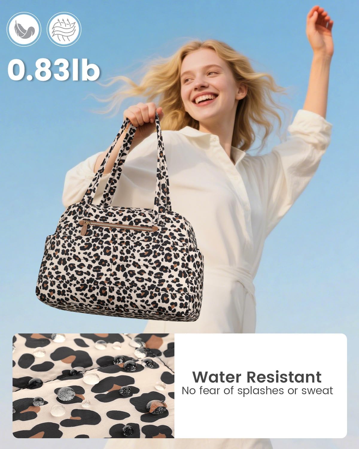 Travel Duffle Bag,Puffer Carry On Duffel Bag with Laptop Compartment Waterproof Overnight Weekender Bags for Women Large Hospital Tote Bags for Labor and Delivery(Medium,Leopard) - Image 6