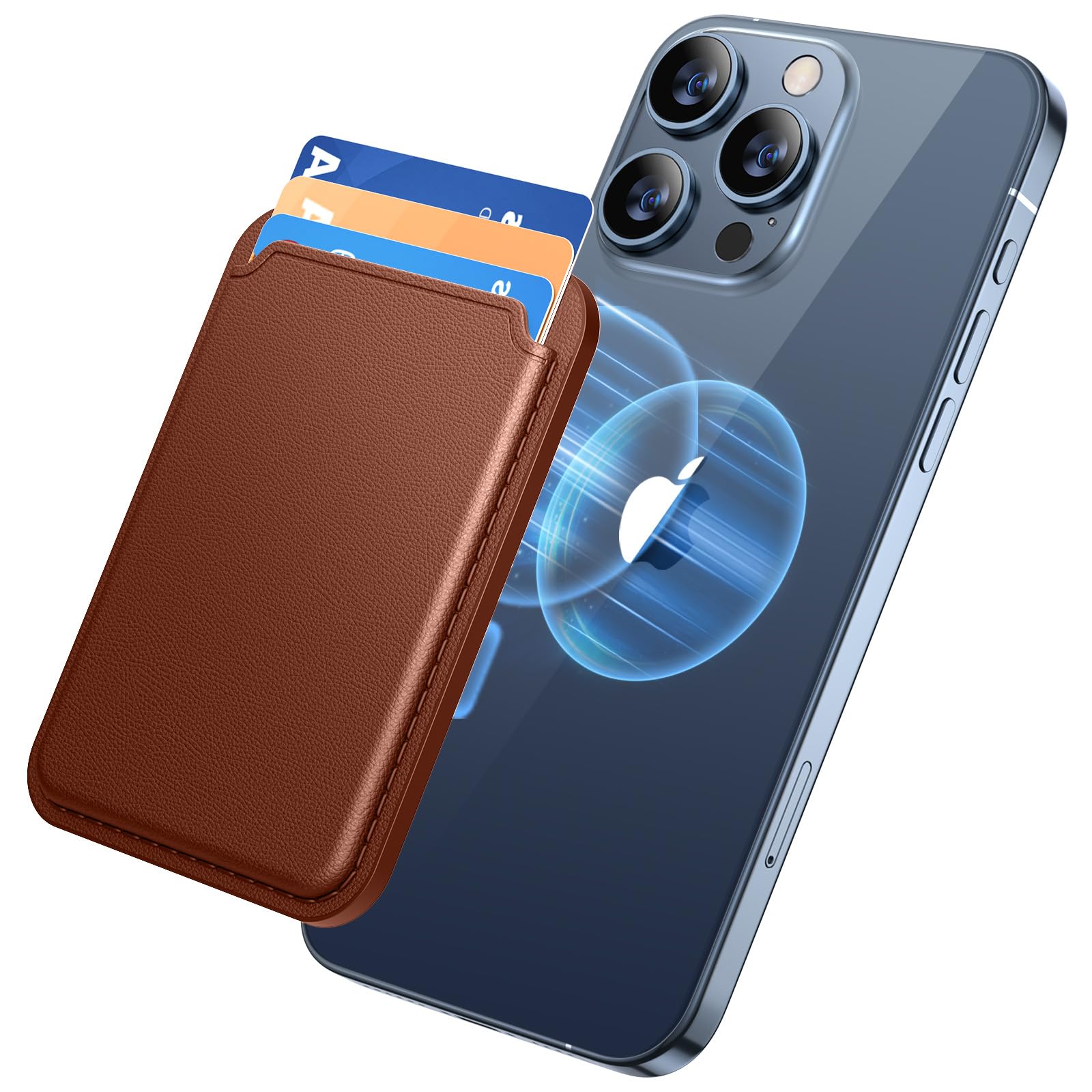 Miracase for MagSafe Wallet, Magnetic Card Wallet Holder, Compatible with MagSafe Wallet, 3-Card Holder, for iPhone 15/14/13/12 Series,Brown