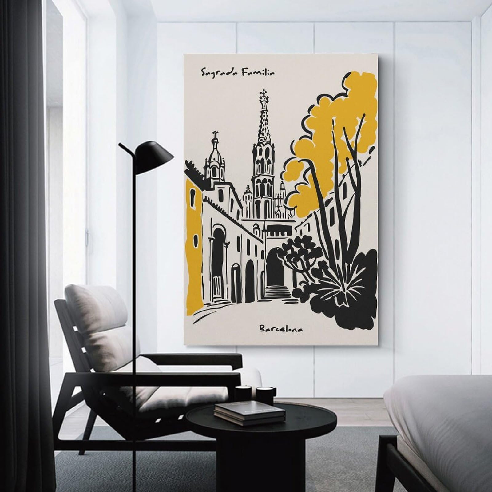 Junmoney Sagrada Familia Barcelona Illustration Home Decor Wall Art 24x36inch(60x90cm), for Restful Interiors, Bedrooms Or Small Rooms, A Warm Accent for Relaxed Interiors