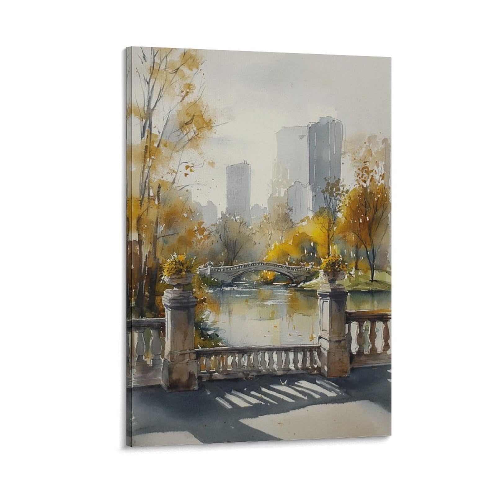 XWYMXZ Lake Eola Park Watercolor Painting Florida Travel Posters 20x30inch(50x75cm) Vintage Watercolor Canvas Art
