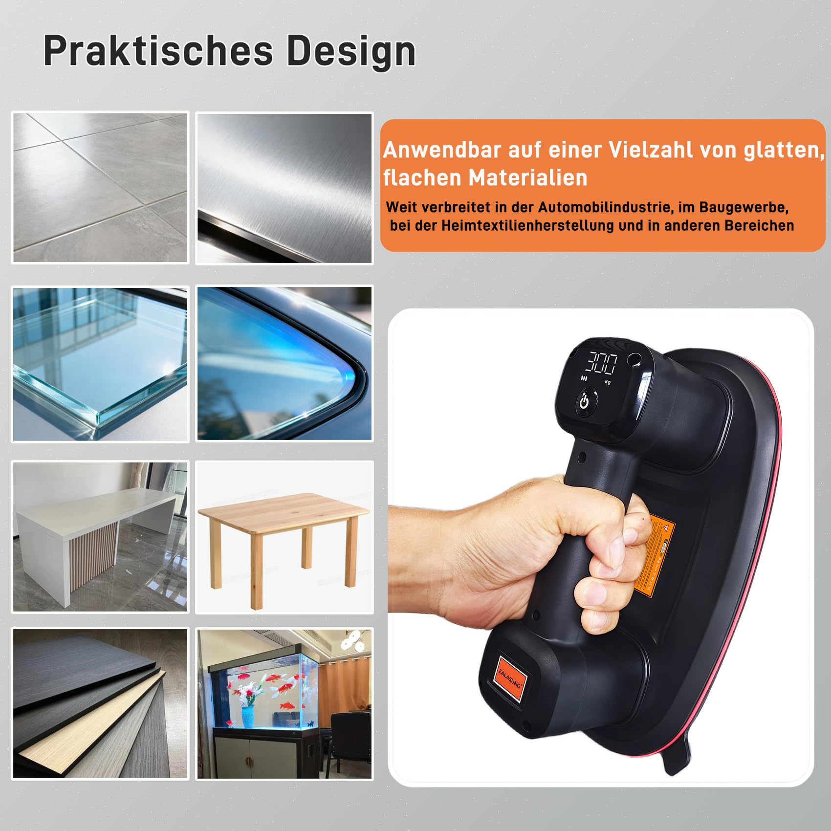 Saugheber Fiesen, Akku Saugheber mit 2 Motoren 4000 mAh, Glassauger 26 cm Durchmesser 300 kg Saugkraft mit LCD-Anzeige für Fliesen Glas Marmor