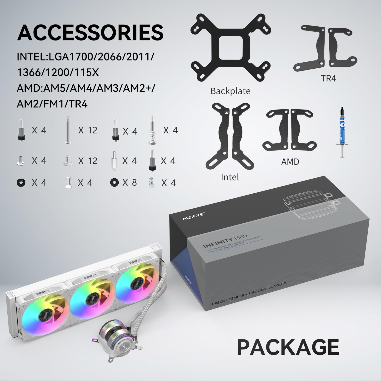 Infinity i360 Sistema de refrigeración de agua – Radiador de 14.173 in, bombas LED duales, pantalla de temperatura, ventiladores ARGB y PWM de 0.118 x 4.724 in, funcionamiento de bajo ruido, 7