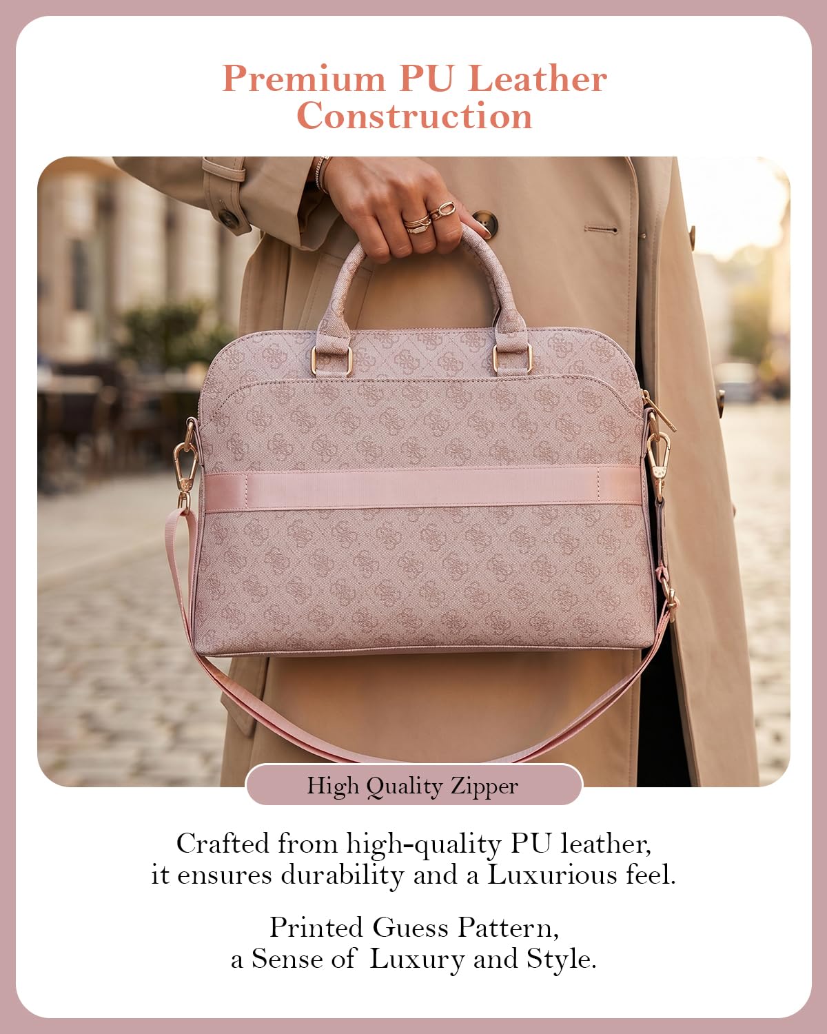 CG MOBILE Funda para portátil Guess 4G con cremallera y logotipo triángulo de 15 pulgadas (rosa), Rosa.