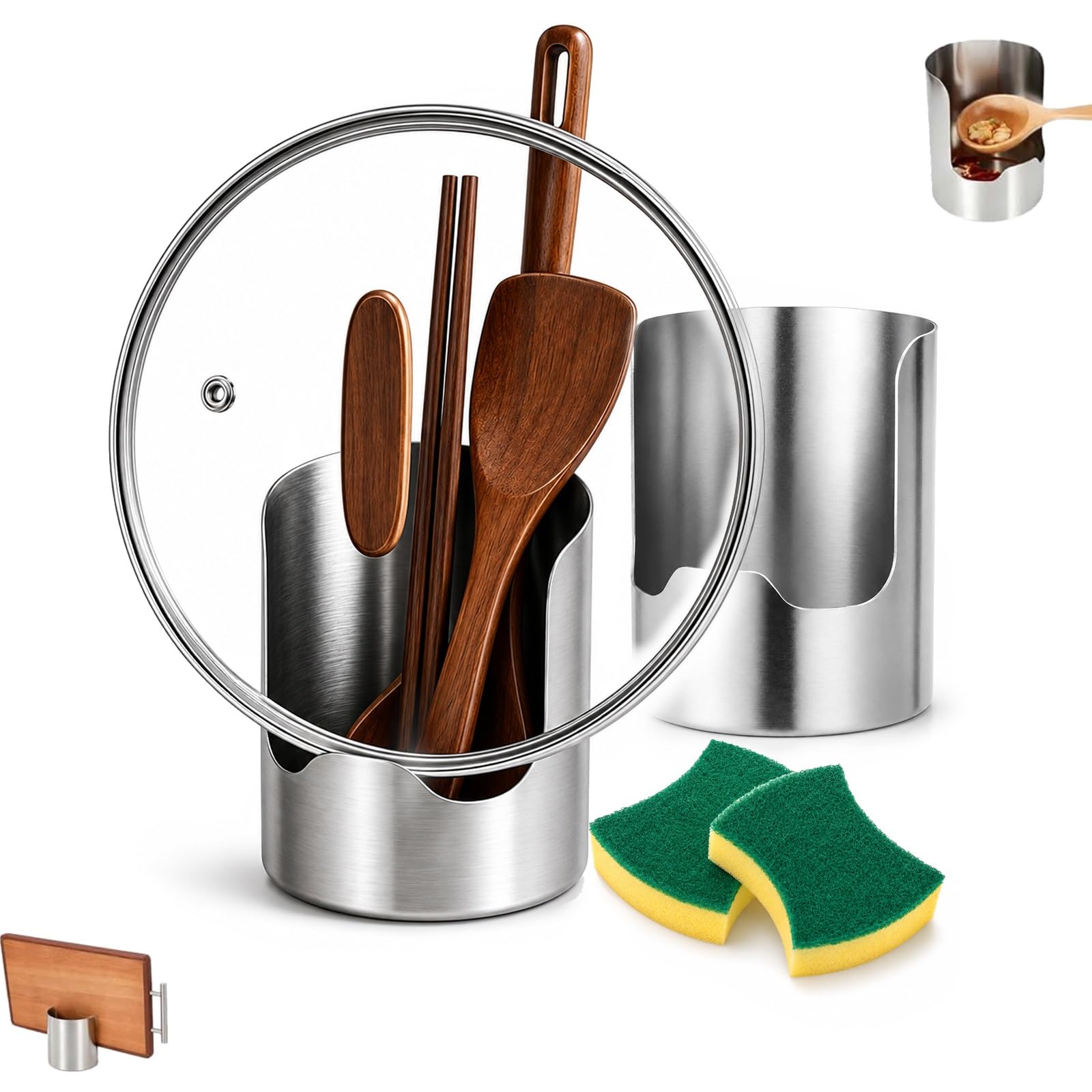 TEVROKS Multi-functional Kitchen Utensil Holder, Stainless Steel Countertop Organizer, Space-Saving Vertical Tool Rack For Cooking Utensils(2PCS)