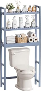 SMIBUY Bathroom Storage Shelf, Bamboo Over-The-Toilet Organizer Rack, Freestanding Toilet Space Saver with 3-Tier Adjustable Shelves (Grey)