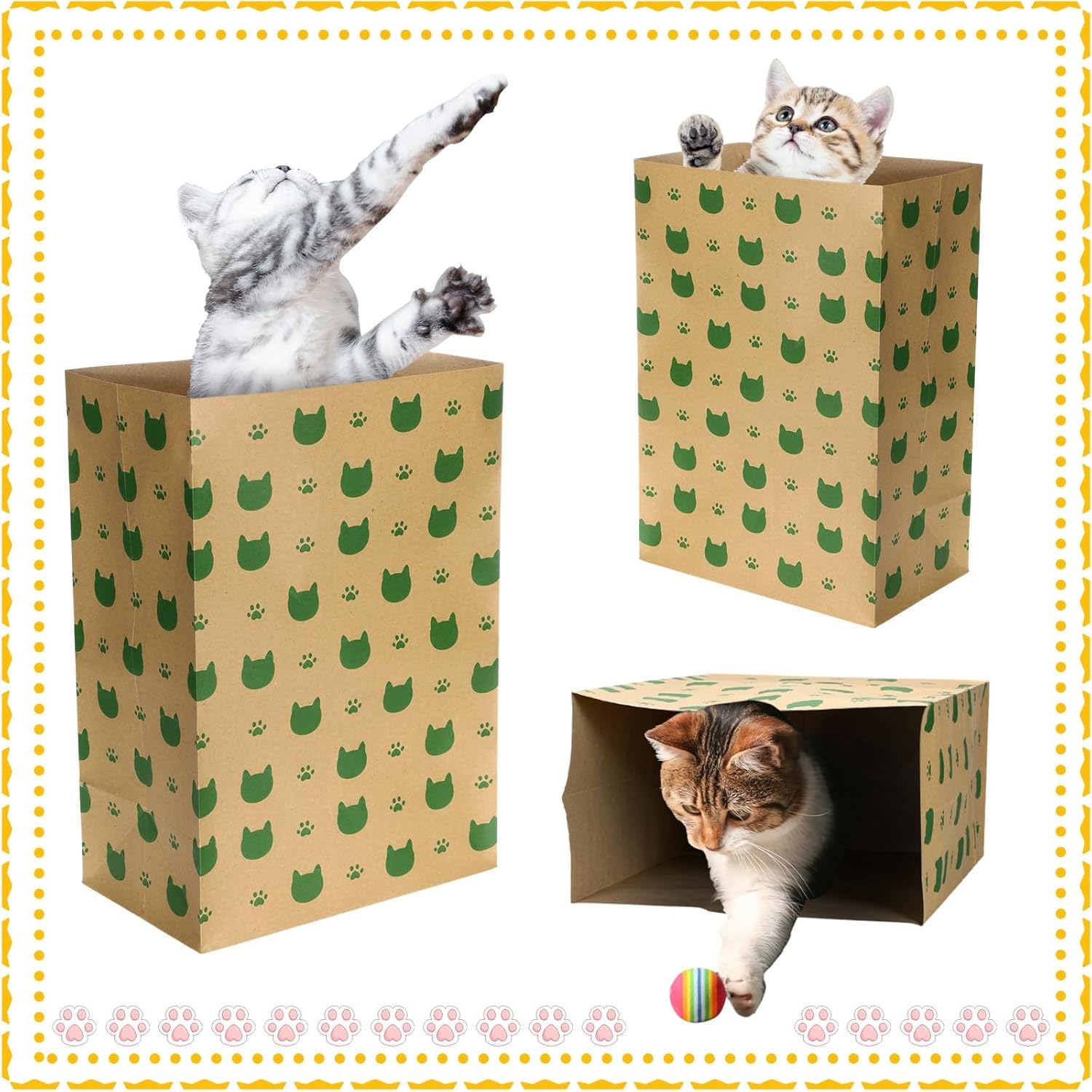 Feifeiya 20 Count Cat Paper Bags Cat Toys Hideout for Cats & Kittens, Fun & Engaging Play Tunnel Toy Bag Collapsible Tunnel Pet Paper House, Brown