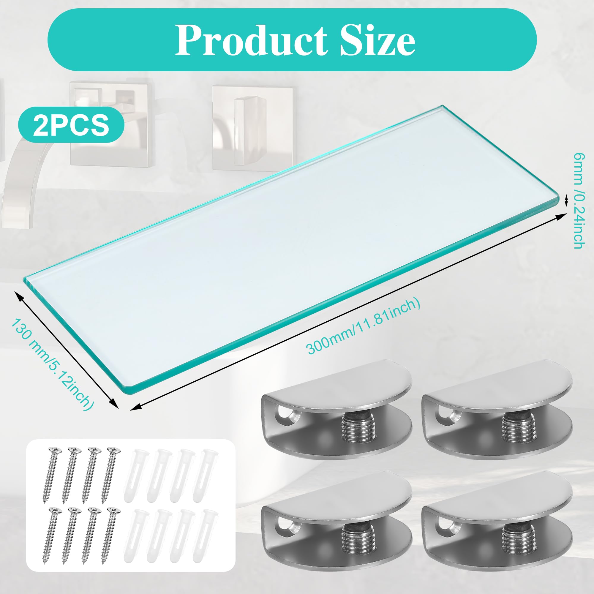 JIZZU Mensola Doccia 2 Pezzi Vetro Temperato 30 cm 6 mm 5 kg Bagno