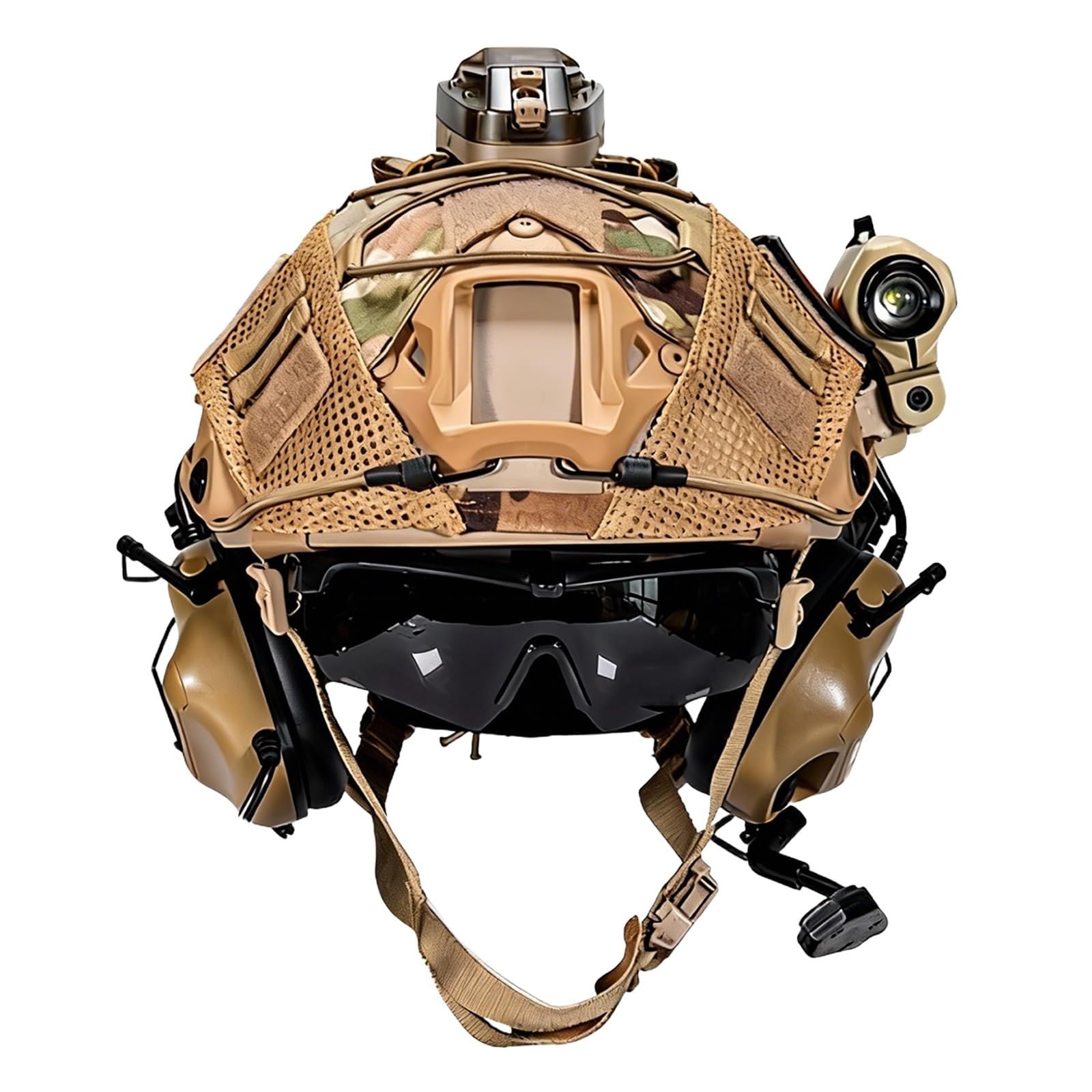 Ensemble Casque Tactique Airsoft Fast avec Casque Communication, Lampes Signalisation Réponse Rapide, Lampe Torche Lunettes Antibuée pour Paintball Cosplay