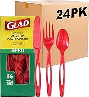 Vista 12 de Glad Juego de cubiertos desechables transparentes con tenedores, cuchillos y cucharas de plástico resistente, utensilios de plástico reutilizables