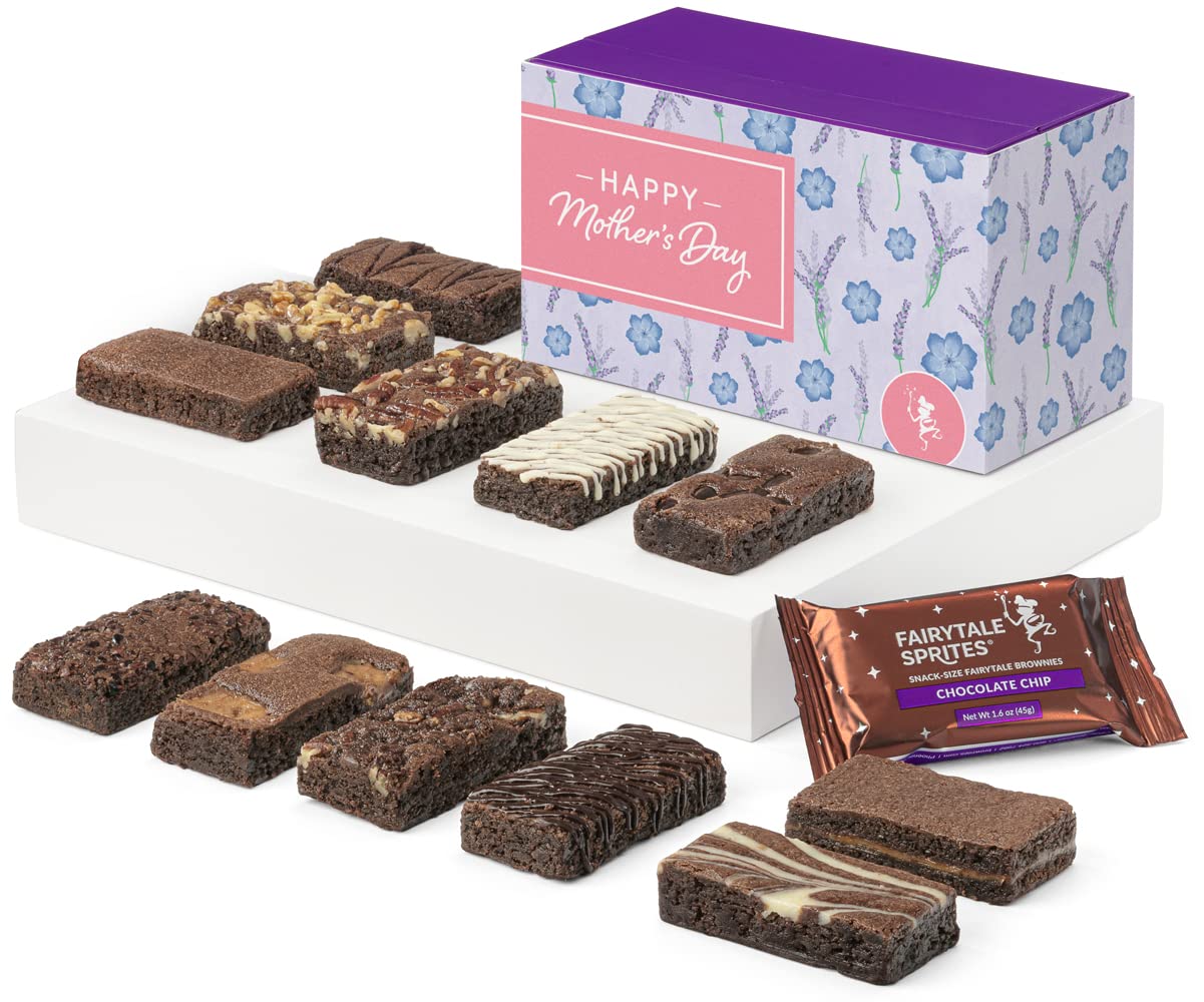 Fairytale Brownies Mother's Day Sprite Dozen Individually Wrapped Gourmet Chocolate Food Gift Basket - 3 Inch x 1.5 Inch Snack-Size Brownies - 12 Pieces - Item HM212