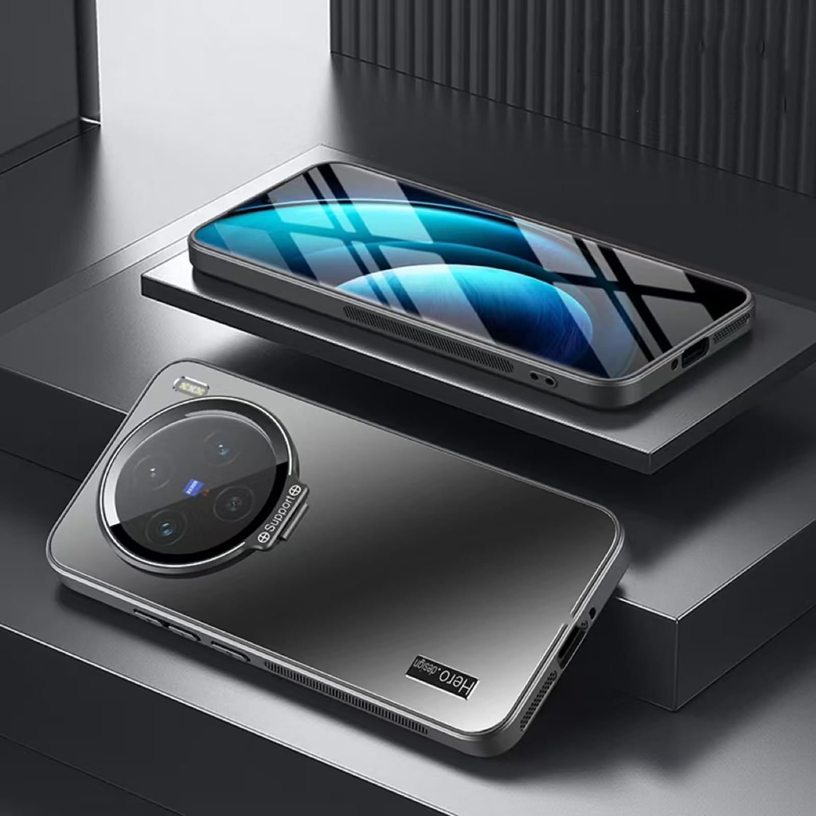 TIANYUE Case for vivo X200 Pro mini, Slim Shell Film Integrated Phone Case with stand, PC Hard Cover for vivo X200 Pro mini-Black