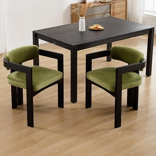 Miniatura 14 de Juego de 4 sillas de comedor de granja, sillas de cocina tapizadas con barril de madera, sillas modernas de lino con brazo para comedor, sala de
