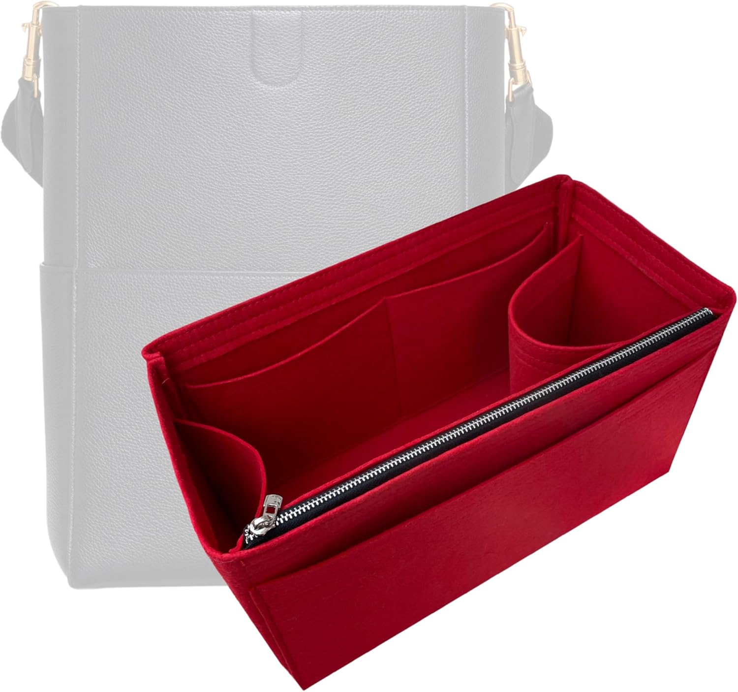 Purse Organizer for Celine Seau Sangle Bag Organizer, Small Sangle Insert, Large Seau Sangle Organizer, Handmade 2mm Thick Premium Felt Snug Sturdy Gold Zipper (For Small Sangle, Beige)