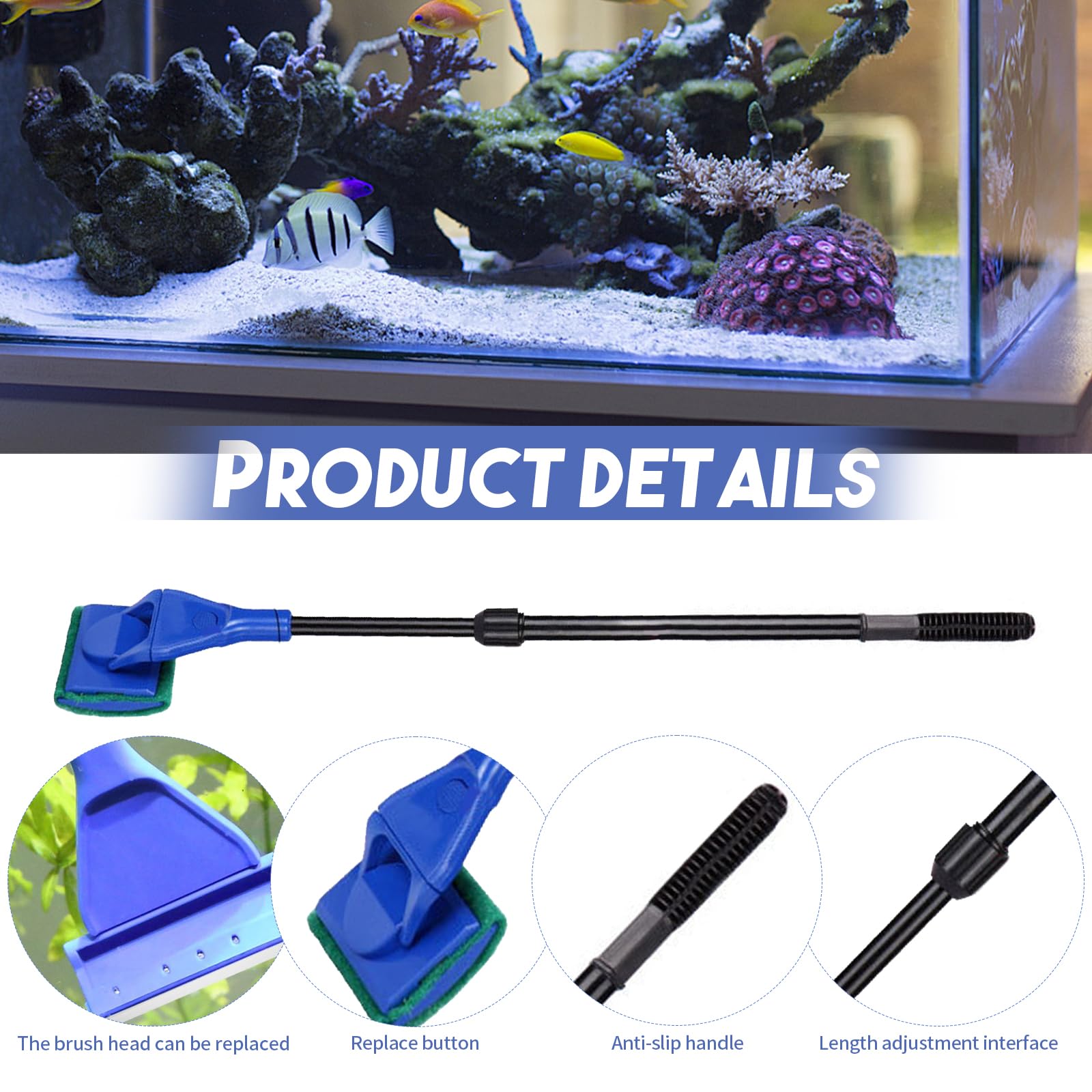5 in 1 Fish Tank Cleaner Kit, Aquarium Cleaning Kit Fish Tank Cleaning Kit with Aquarium Syphon, Fish Tank Scraper, Spoon Net - Image 4