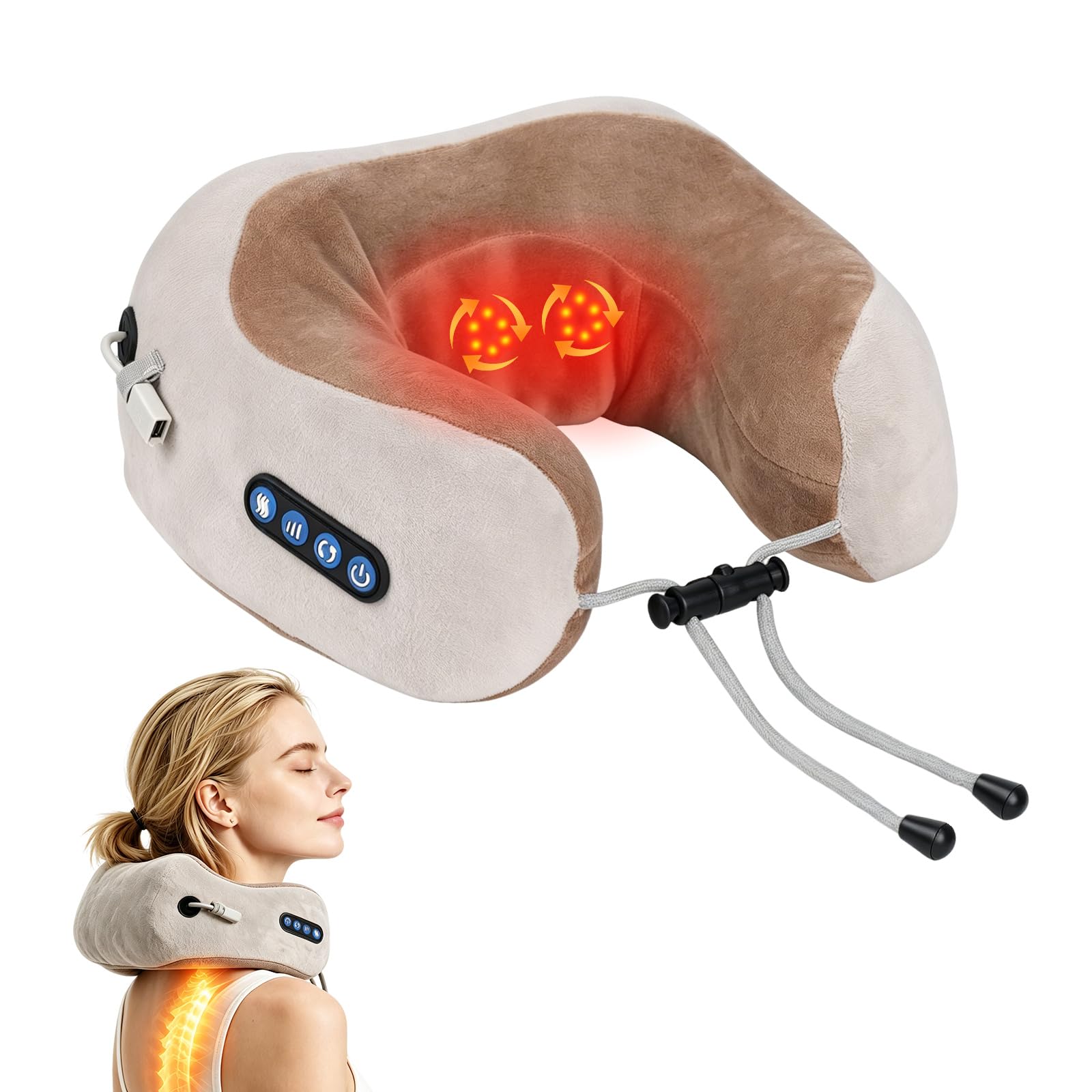 Masajeador de cuello, masajeador eléctrico de cuello con 3 niveles de fuerza y 3 modos, almohada de masaje recargable