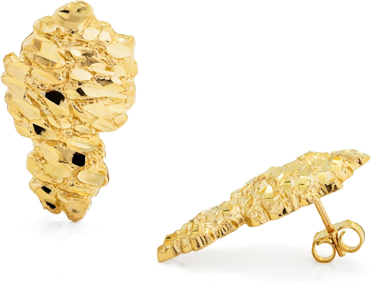 LoveBling 10K Yellow Gold Nugget Earrings (0.64" x 0.39")