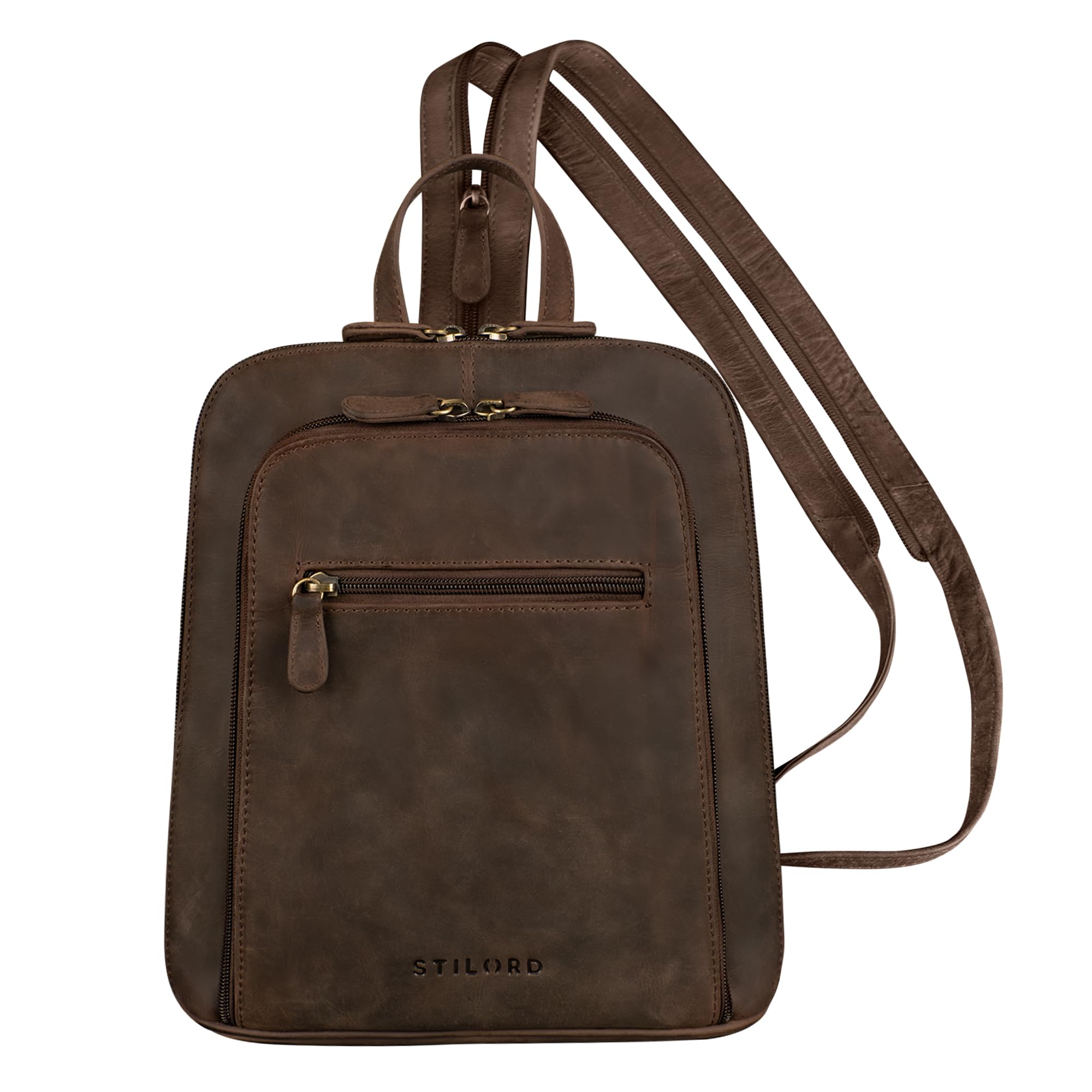 STILORD "Millie City Rucksack Damen Braun Leder Klein Damenrucksack Modern Kleiner Lederrucksack Echtleder Daypack Mini Cityrucksack Rucksacktasche
