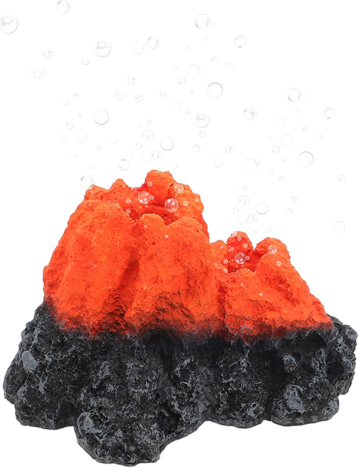 Aquarium Volcano Ornament, Double Vent Resin Volcanic Decor, Realistic Mountain with Air Stone Bubblers, Volcano Fish Tank Decorations, Orange, 1 Set