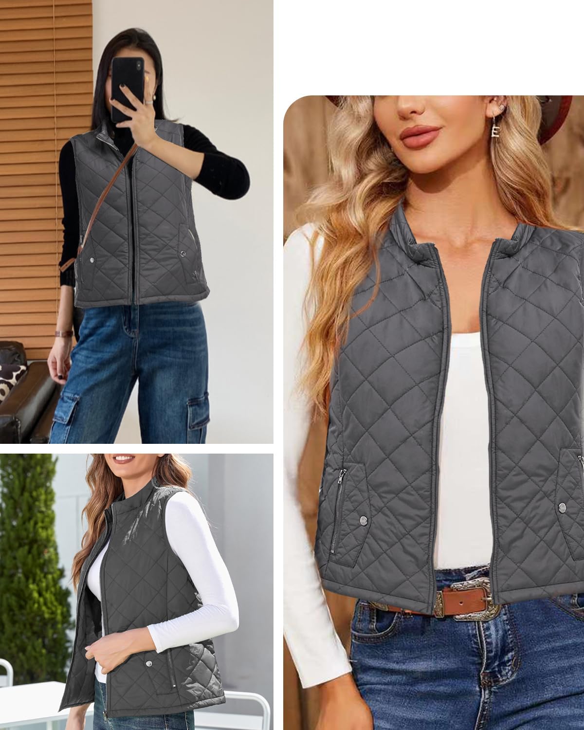 LONGKING 2025 Upgraded, Women's Outwear Vest With One Inner Pocket - Stand Collar Lightweight Zip Quilted Vest for Women - Image 2