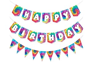2 Pieces Tie Dye Birthday Party Supplies Happy Birthday Pennant Banner
