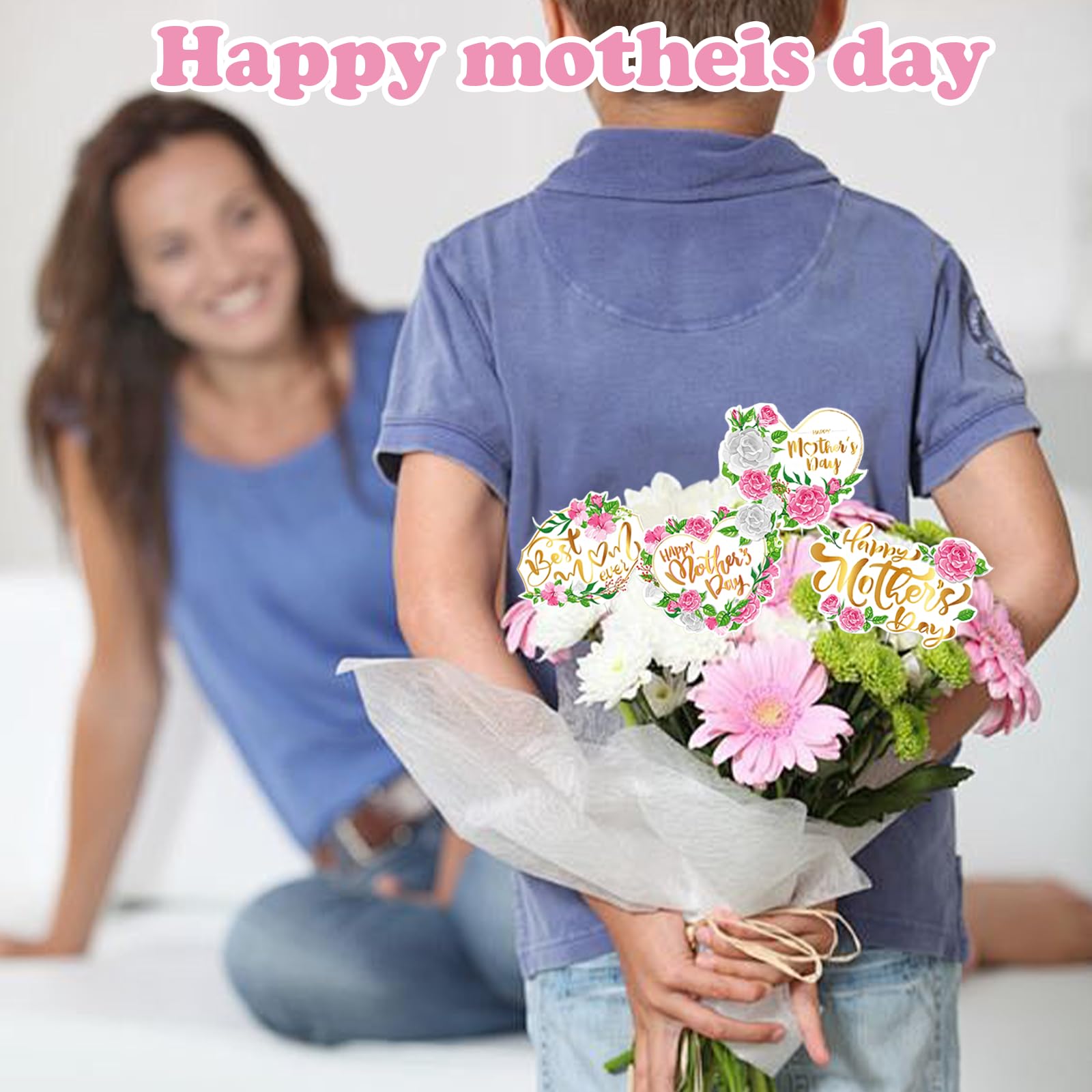 24 Pcs Happy Mother’s Day Cake Topper,Mother's Day Cake Party Decorations,Cake Bouquet Inserts,Mother's Day Bouquet Decorations,Birthday Party Cake Toppers