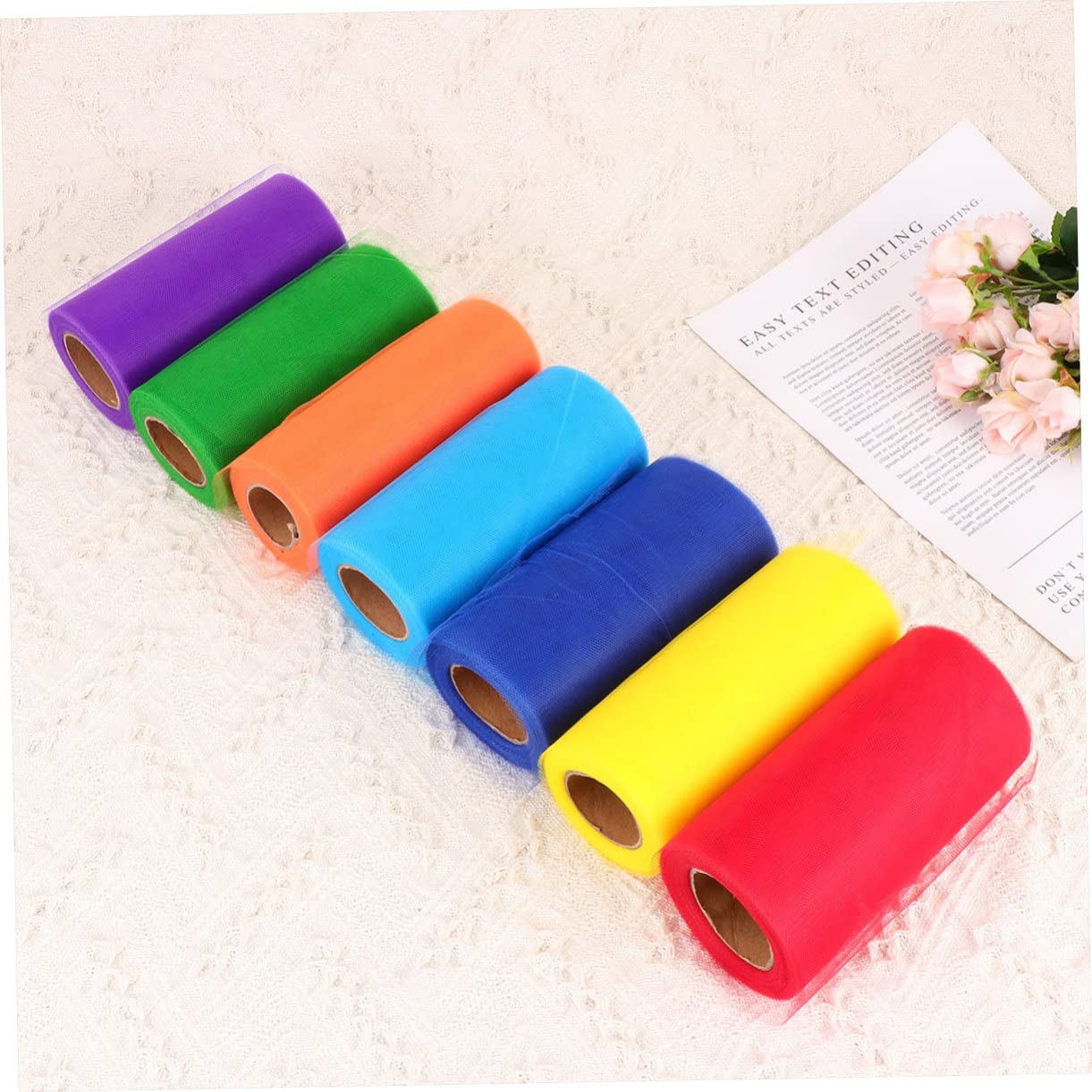 Rotolo di Tulle per Abiti da Sposa 7 Pezzi 15cm X 25 Yd | Poliestere, Uso Matrimonio e Banchetto, Pratico per Avvolgere e Creare Fiocchi, Stile Fashion