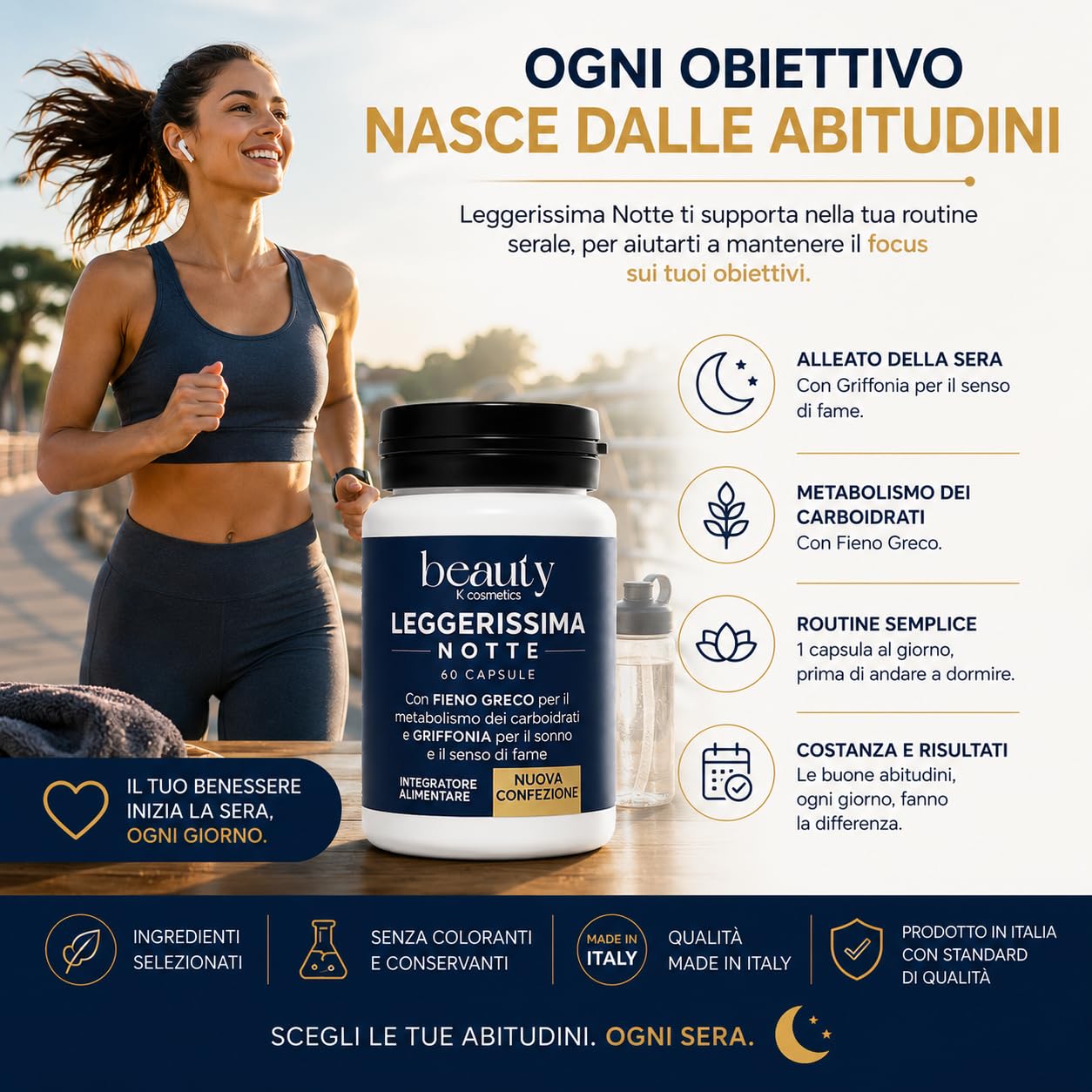 Leggerissima Notte Integratore Alimentare Notturno in Capsule, 180 Capsule | Supporto al Controllo del Peso, Benessere Notturno, Con Griffonia, Fieno Greco e Mate