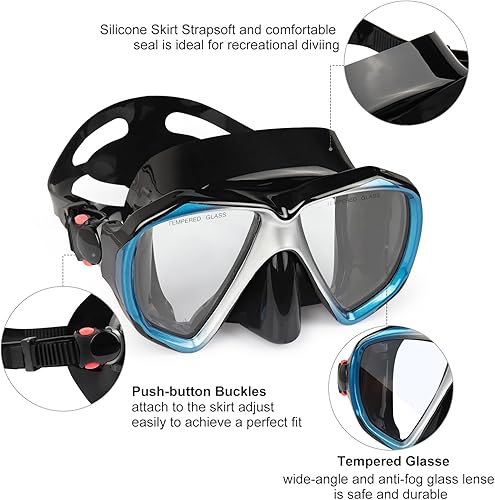 Miniatura 4 de Gafas de buceo antivaho con vista panorámica en HD y cubierta nasal para adultos y jóvenes máscara de vidrio templado para practicar esnórquel o