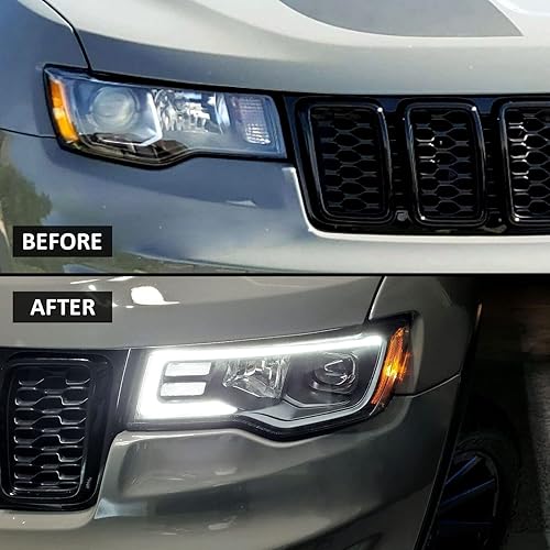 Miniatura 8 de AmeriLite Juego de faros delanteros negros para Jeep Grand Cherokee Switchback 2017-2022 con proyector cuadrado LED, lado del pasajero y del Negro,