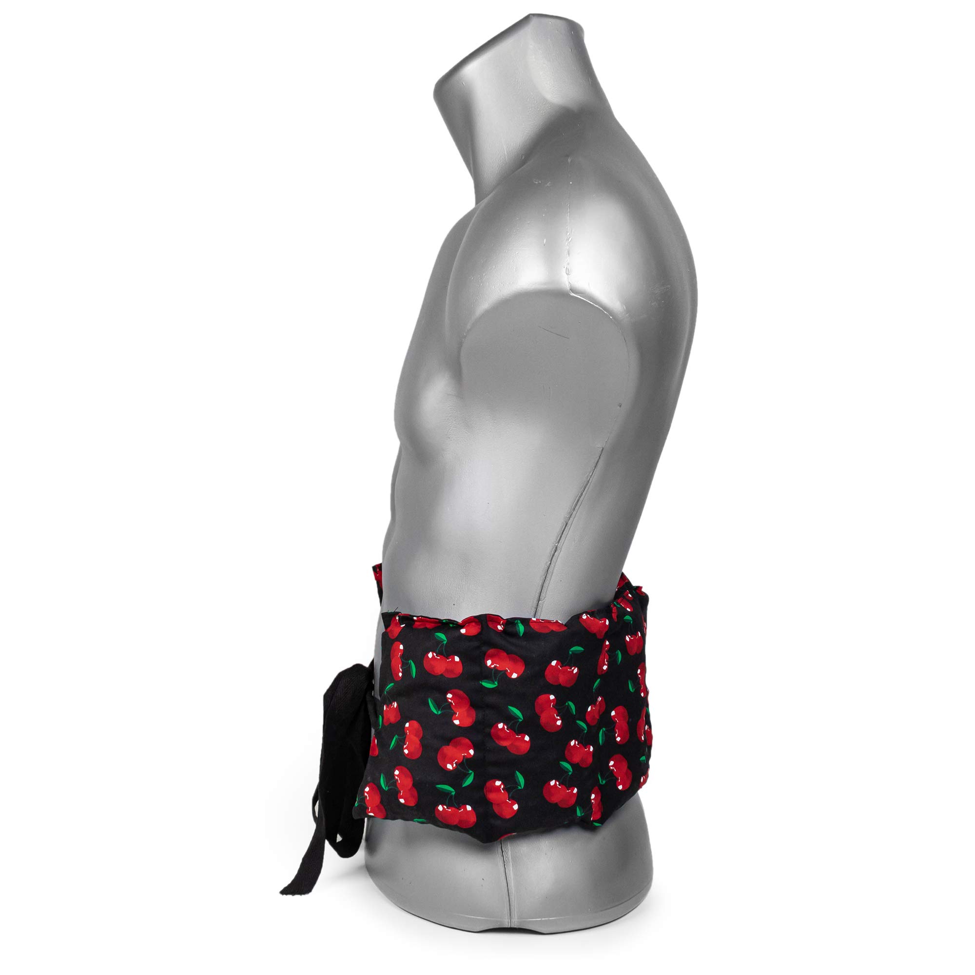 Cuscino con noccioli di ciliegia (65x15cm, cherry-black, 7 compartimenti con banda da legare) Cuscino termico, Fascia schiena, lombare e pancia