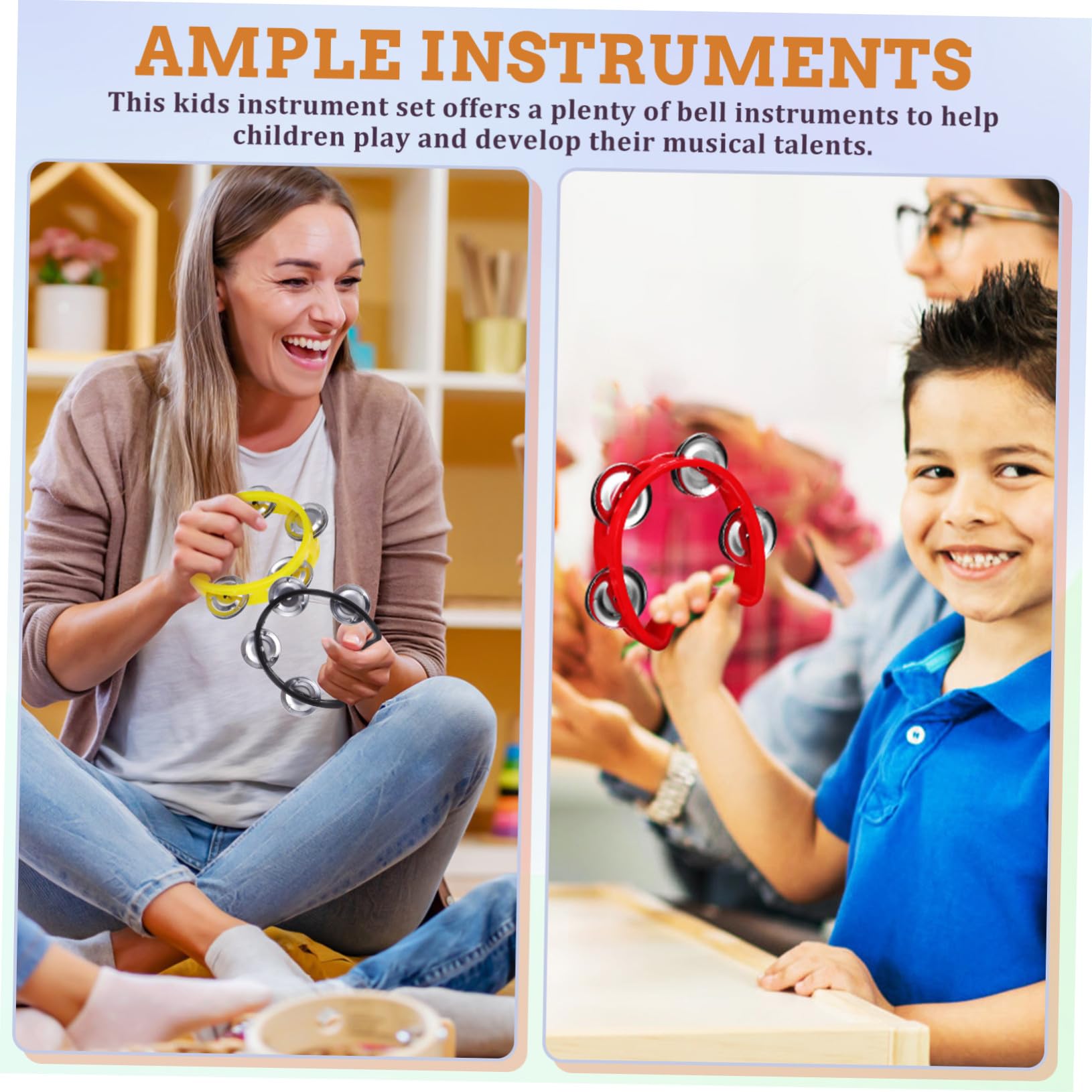 Set di 7 Tamburelli a Mano in Plastica per Bambini | Campanelli a Mano, Piccoli Strumenti a Percussione, Giocattoli Musicali per Ragazzo Ragazza