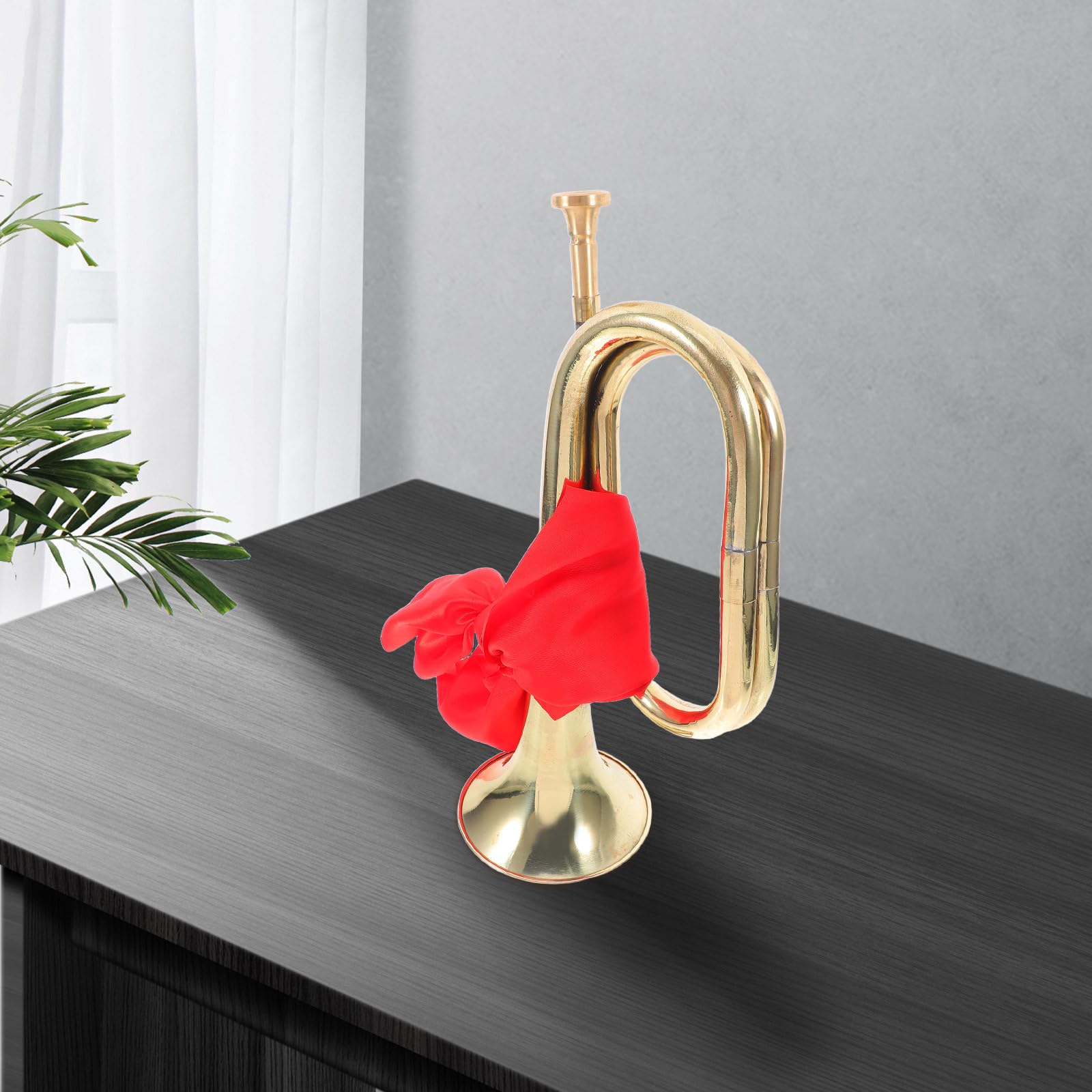 Cabilock Trompeta de Corneta Metálica Dorada para Principiantes Pañuelo Rojo, Instrumento Musical de Viento para Interpretación Escénica y Banda Escolar, Adecuado para Desfiles