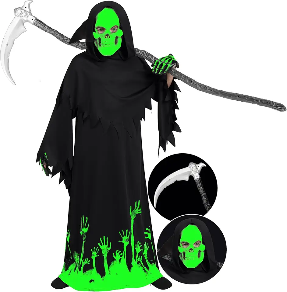 Spooktacular Creations Kids Grim Reaper Glow in The Dark Deluxe Phantom Costume