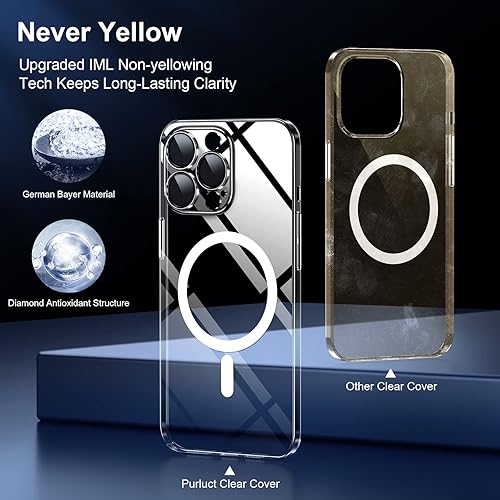 Miniatura 4 de Purluct Funda magnética delgada diseñada para iPhone 13 Pro Max compatible con MagSafe, funda rígida de acabado fino no amarillenta funda de ajuste