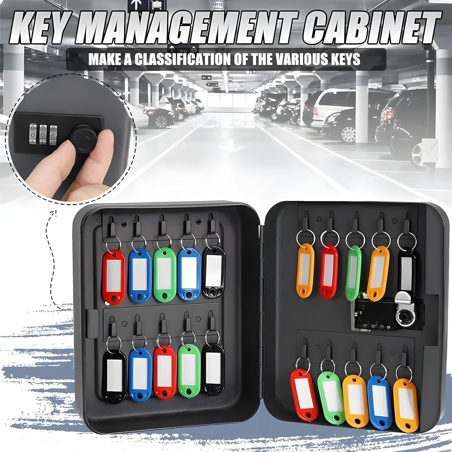 Breewell 20 Keys Combination Lock Stylish Wall-Mount Security Key Holder Box & Metal Safe Cabinet Hanging Key Manager with Included Key Tags for Office, Home, Hotels & Parking (Multicolour) 4
