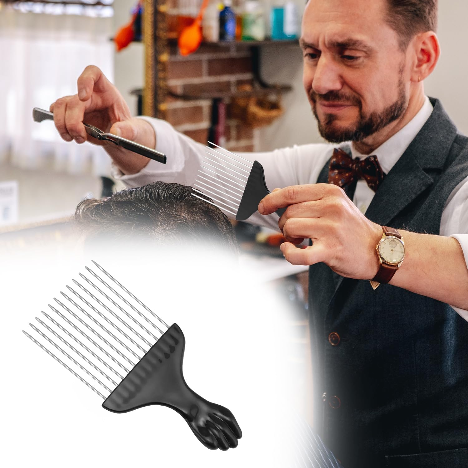 QWORK® 4 Pcs Big and Small Holes Hair Sponge Brush with Combs and gloves for Dreads & Coils for Barber and Home - Image 3