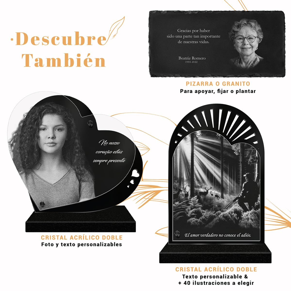 Eternel - Placa Funeraria Personalizada Premium, Corazón de Granito Macizo, Foto y Texto Grabados con Láser, Placa Funeraria con Foto Personalizada, Placa de Cementerio, Tumba, Sepultura, Entierro